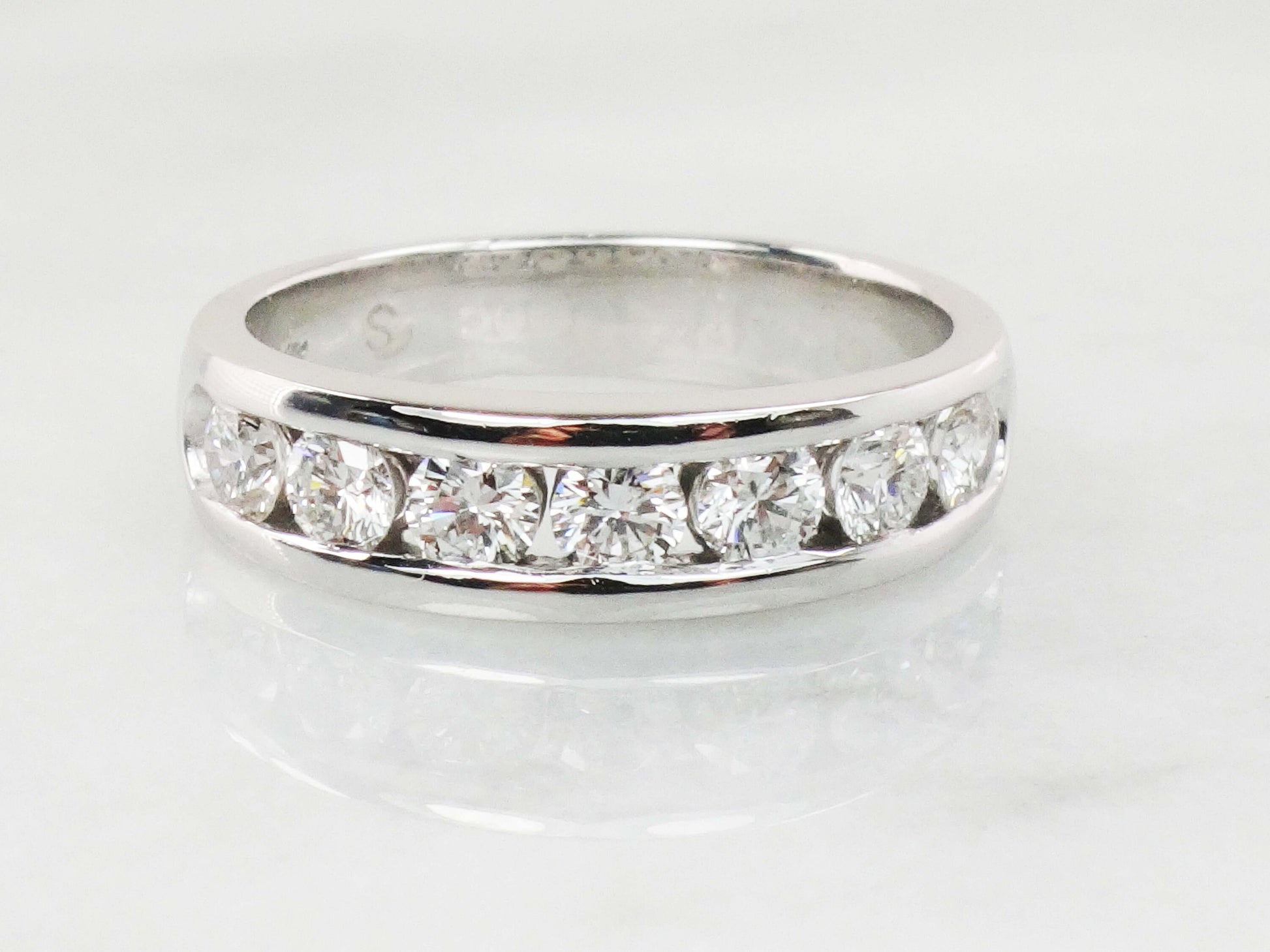 Vintage 14k White Gold Diamond Wedding Band: Channel Set .75 CTS TDW