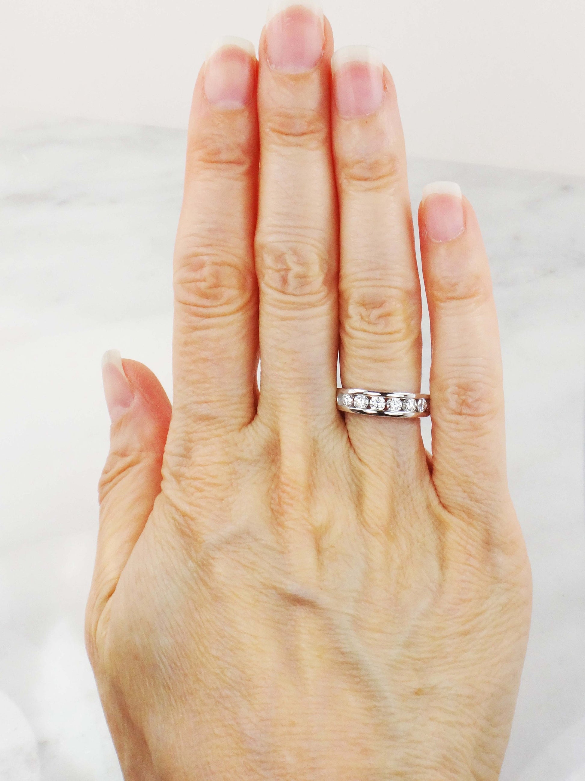 Vintage 14k White Gold Diamond Wedding Band: Channel Set .75 CTS TDW