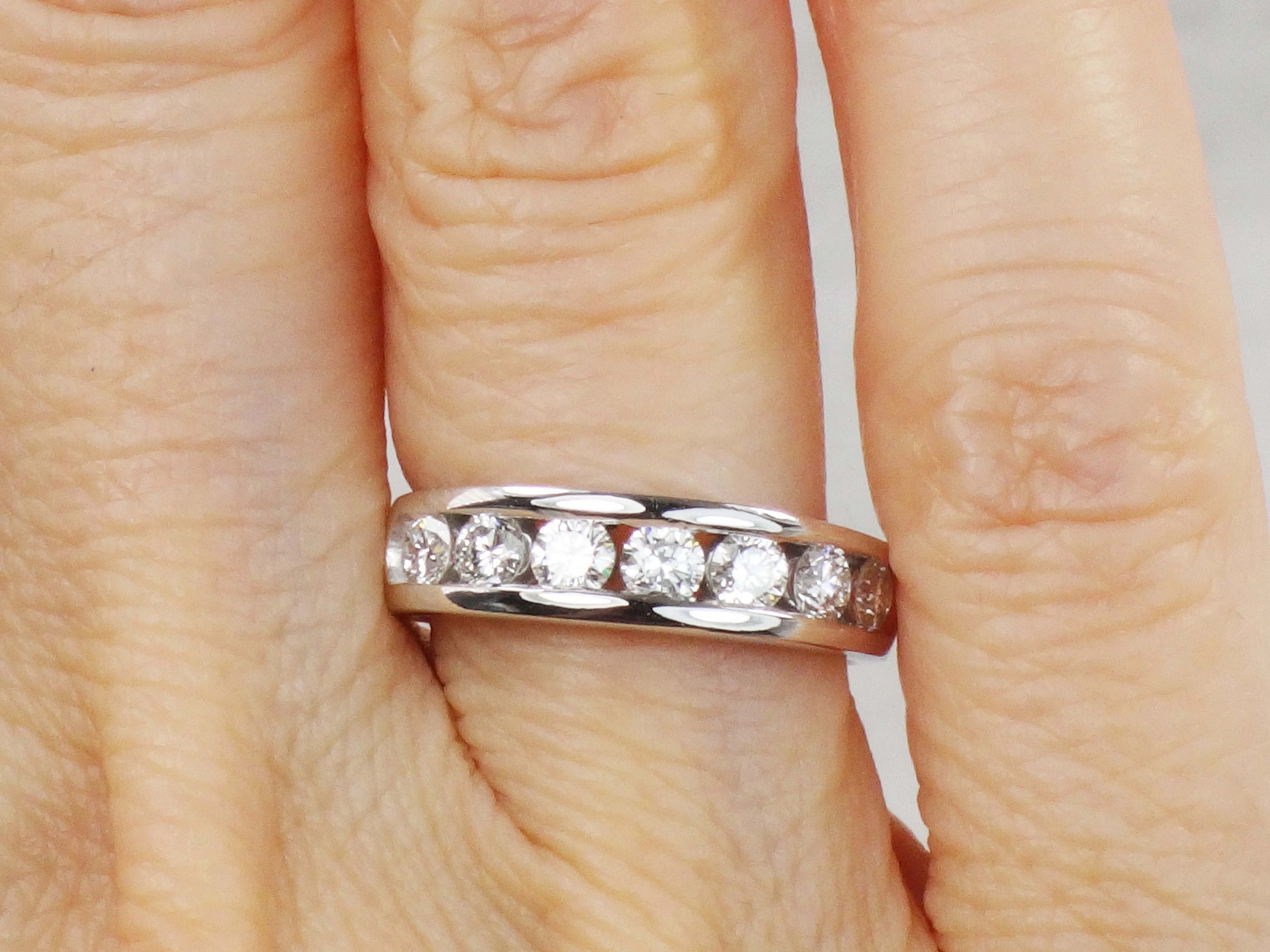 Vintage 14k White Gold Diamond Wedding Band: Channel Set .75 CTS TDW