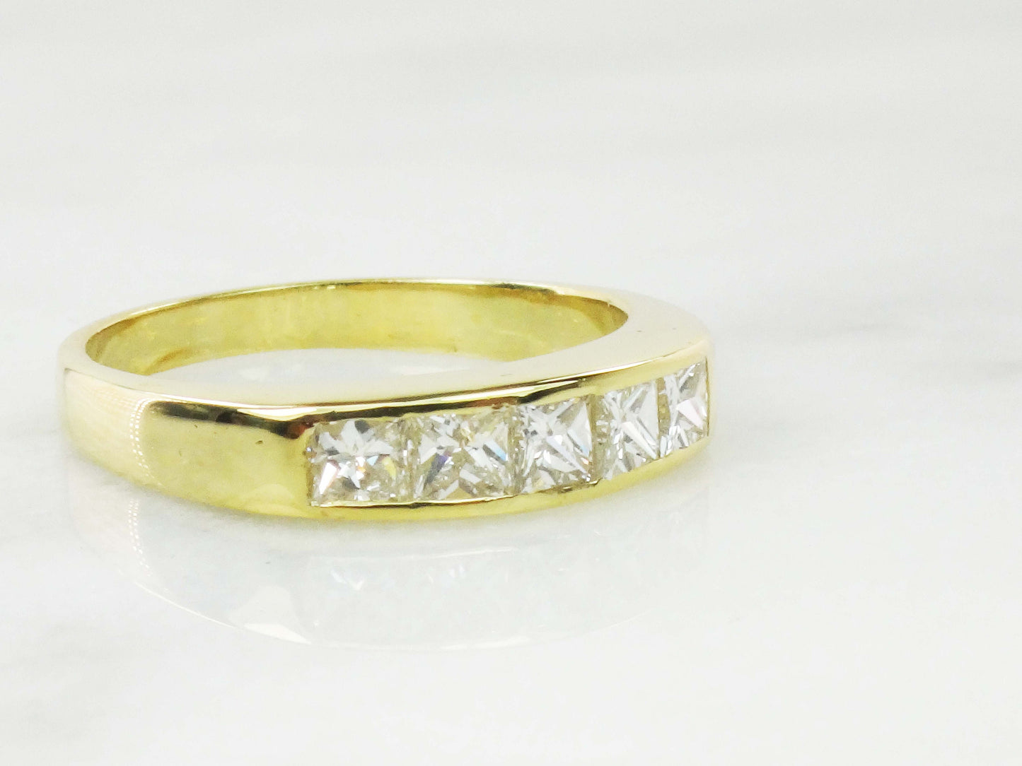 Vintage 18k Yellow Gold Princess Cut Diamond Wedding Band Ring