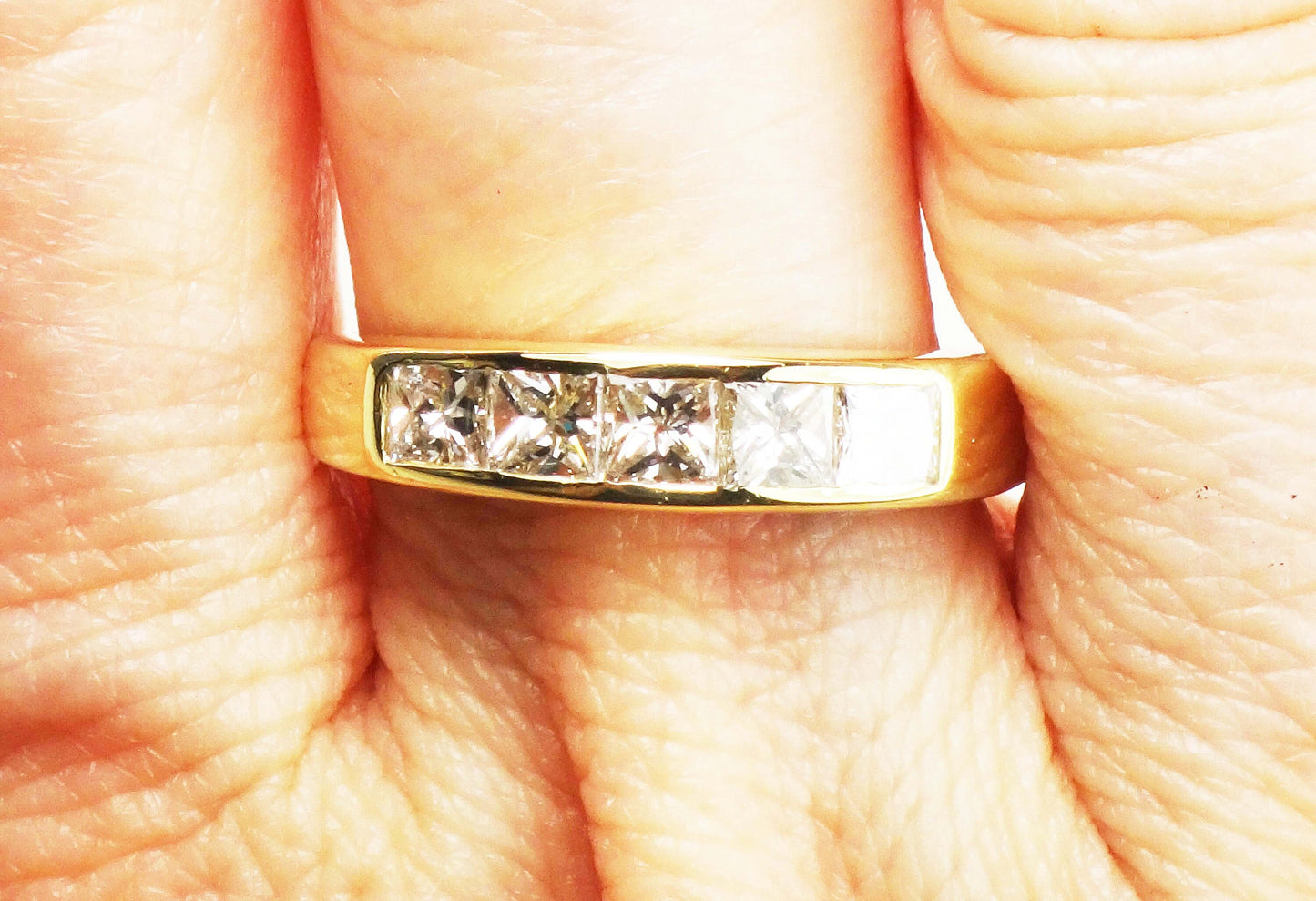 Vintage 18k Yellow Gold Princess Cut Diamond Wedding Band Ring