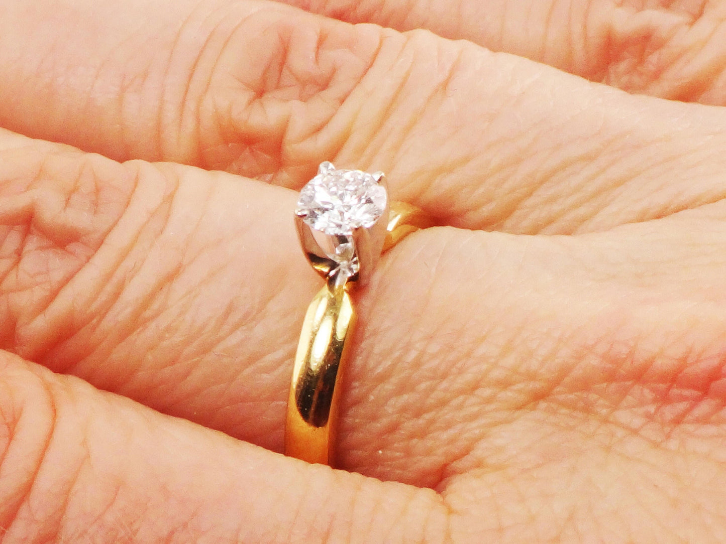 Vintage 14k Yellow Gold Round Natural Diamond Solitaire Engagement Ring High Quality Diamond