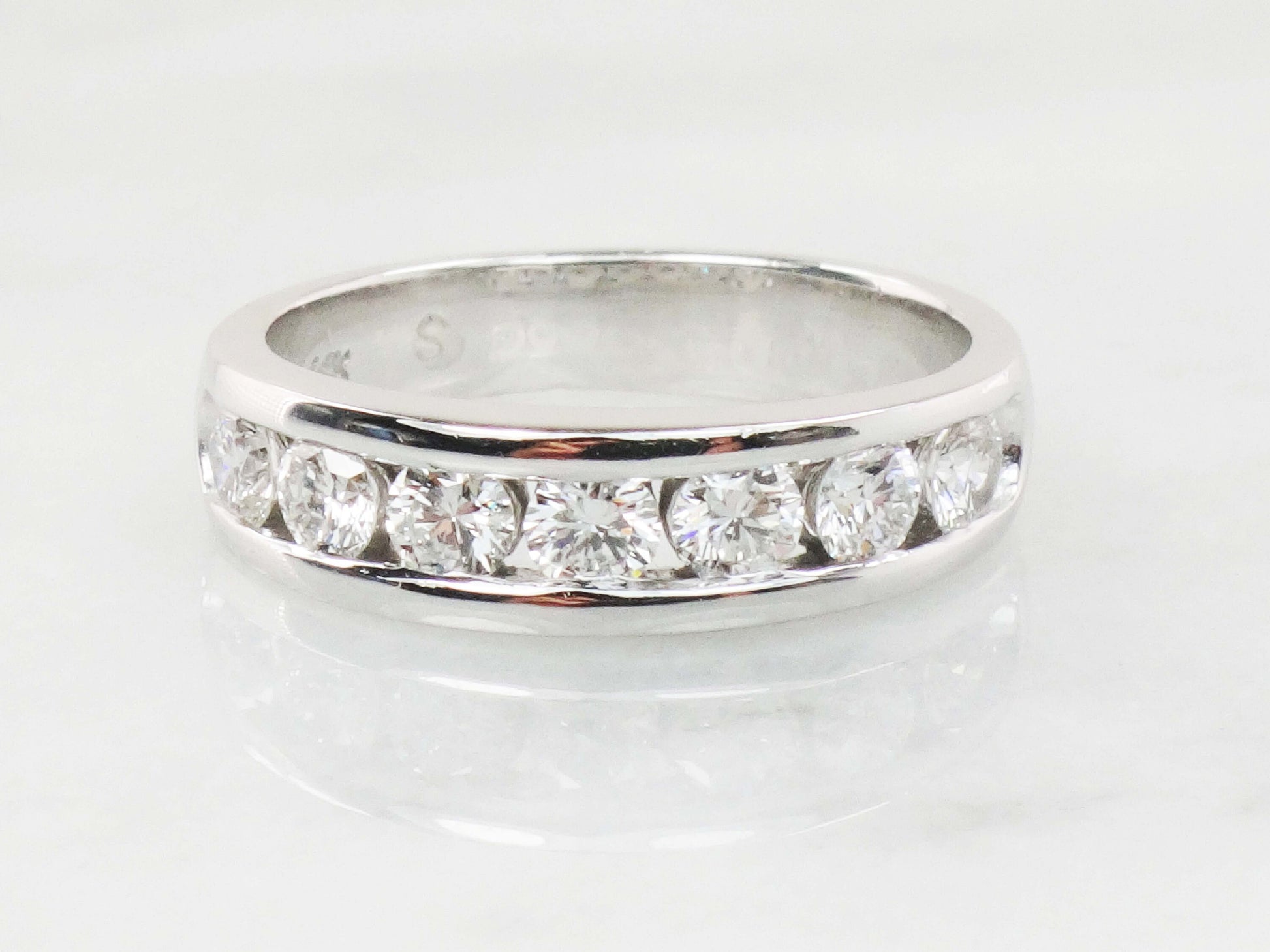 Vintage 14k White Gold Diamond Wedding Band: Channel Set .75 CTS TDW