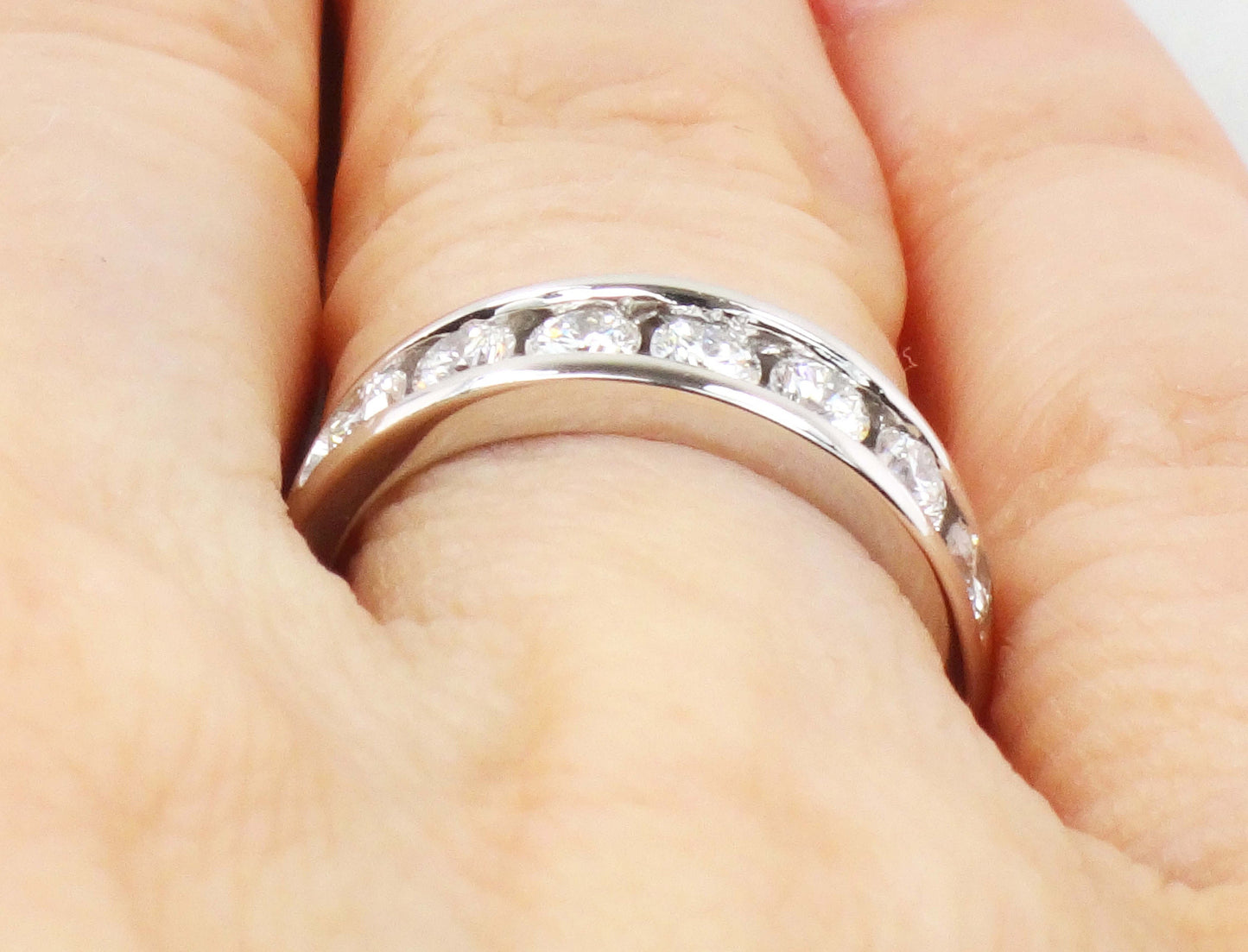 Vintage 14k White Gold Diamond Wedding Band: Channel Set .75 CTS TDW