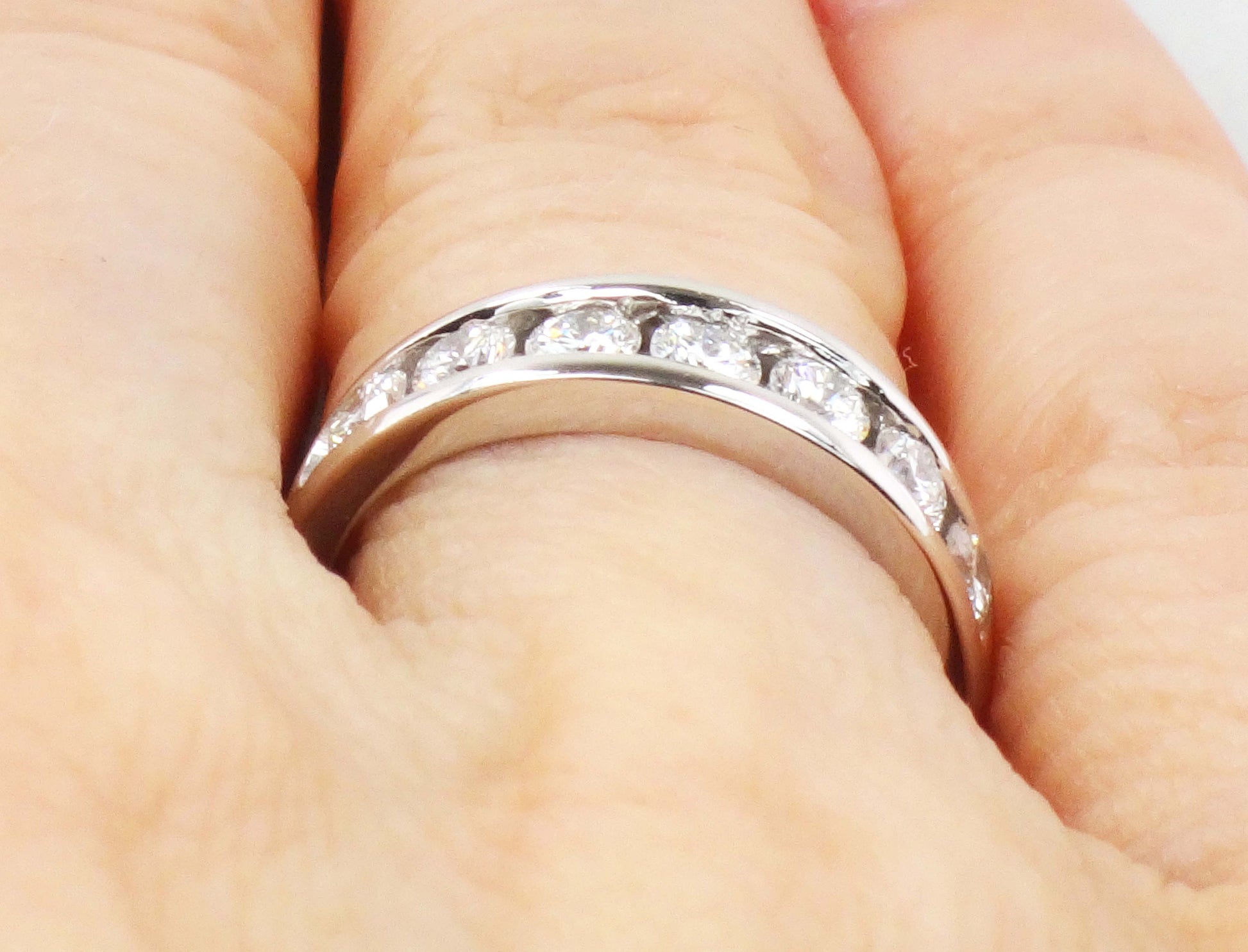 Vintage 14k White Gold Diamond Wedding Band: Channel Set .75 CTS TDW