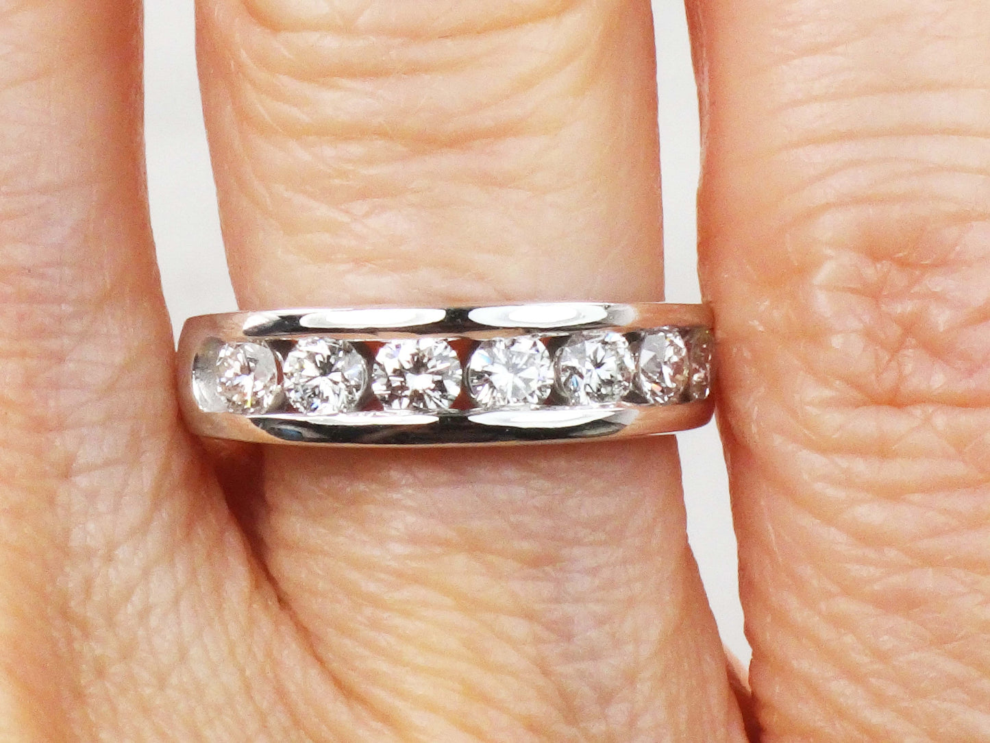 Vintage 14k White Gold Diamond Wedding Band: Channel Set .75 CTS TDW