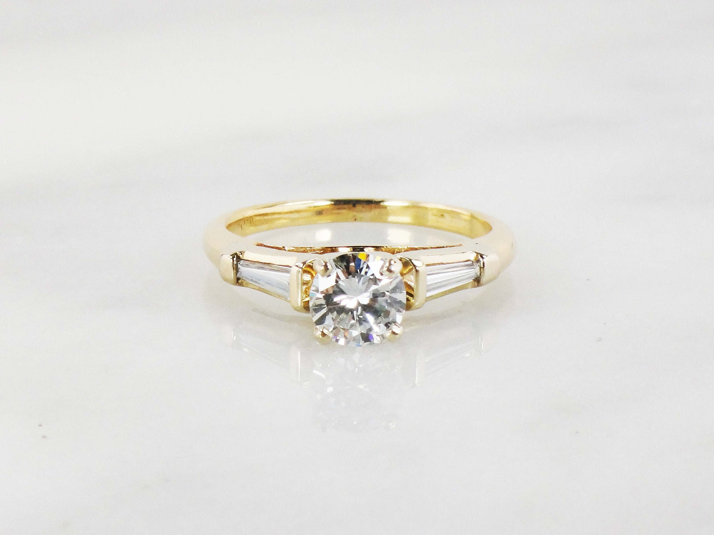 Vintage 18k Yellow Gold Natural Diamond Engagement Ring 1/2 CT Round Brilliant Diamond and Baguettes
