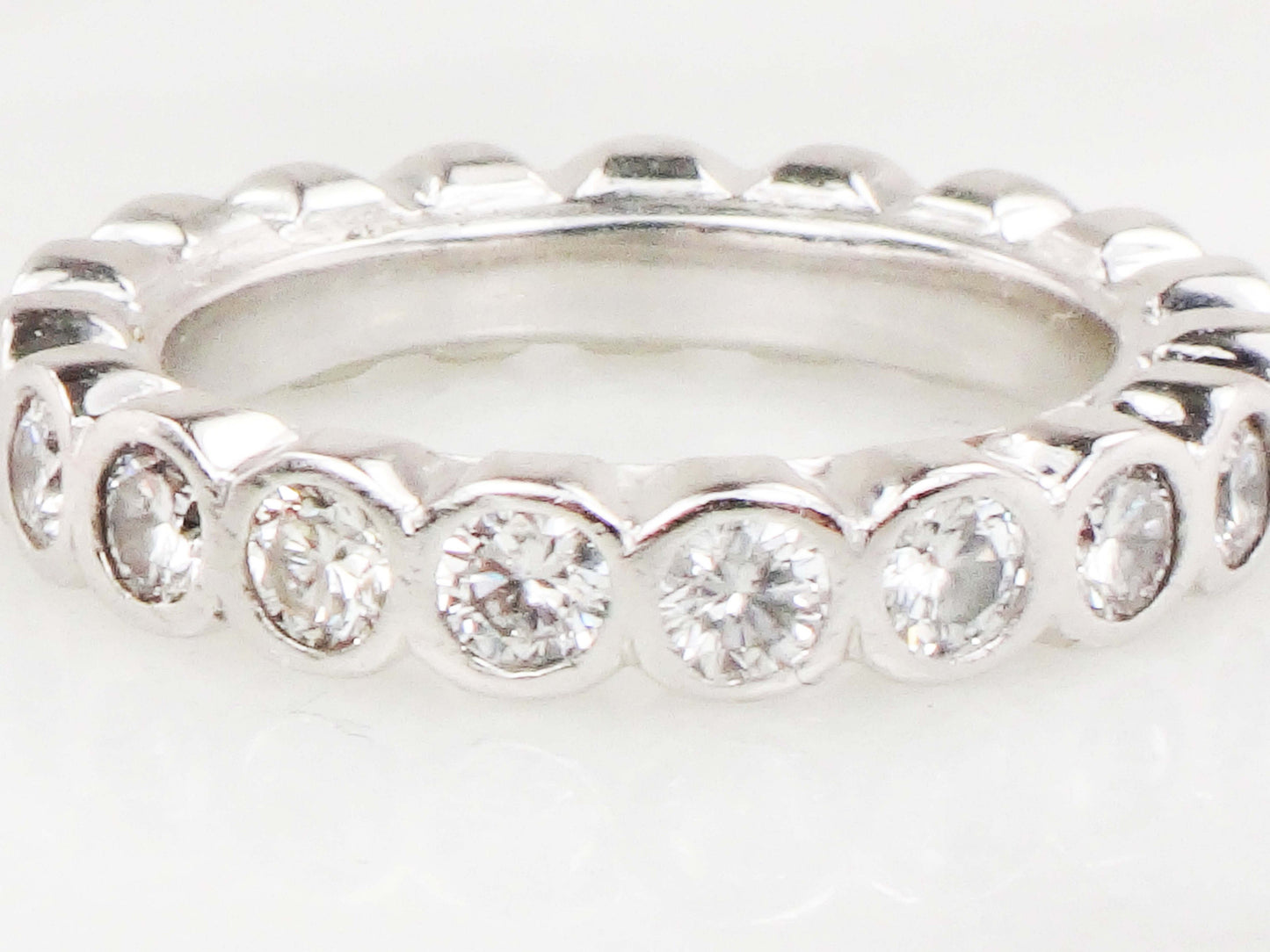 Vintage 14k White Gold Natural Diamond Eternity Ring Round 2 Carats TDW Diamond Wedding Band Size 4.5