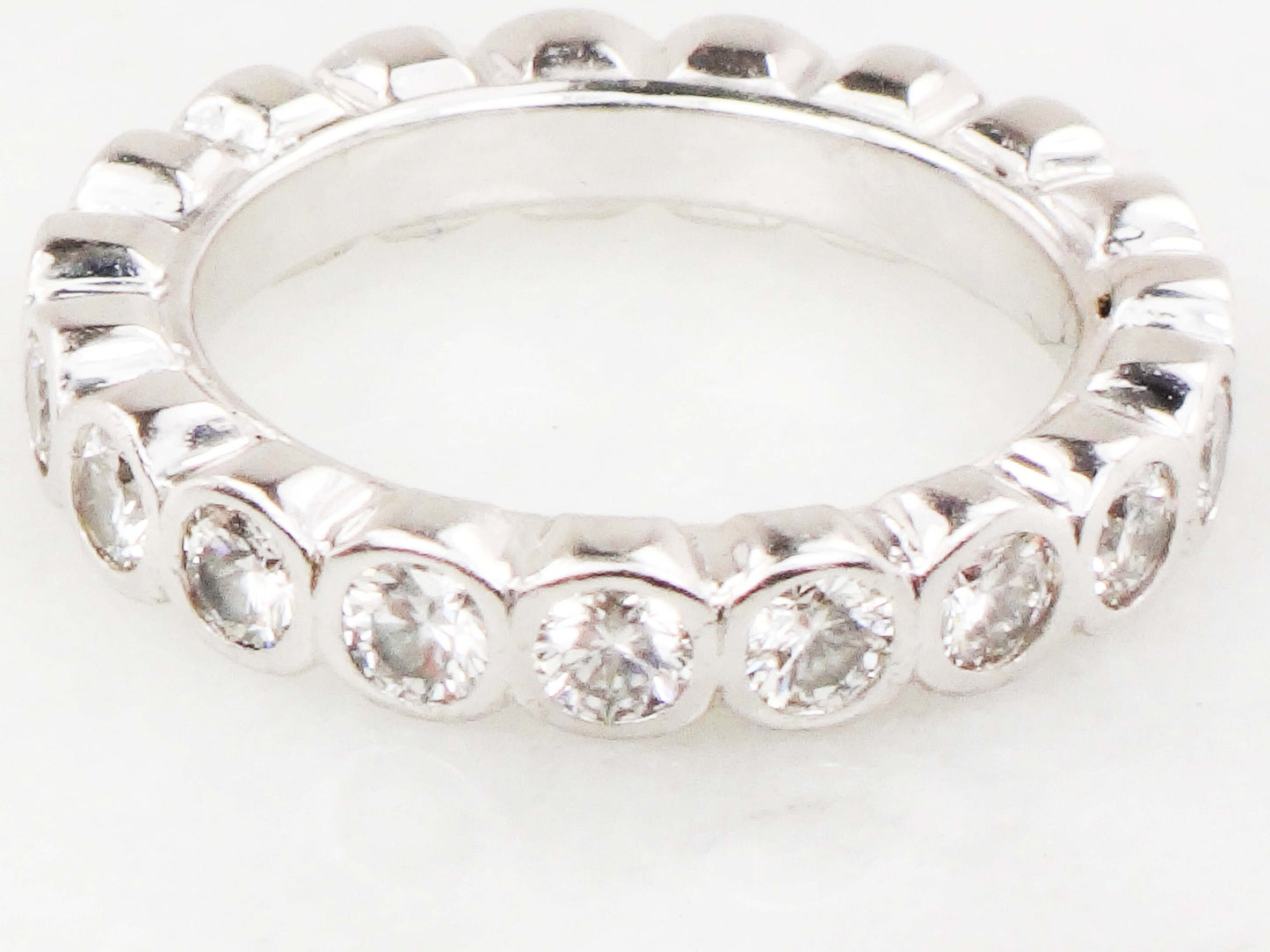 Vintage 14k White Gold Natural Diamond Eternity Ring Round 2 Carats TDW Diamond Wedding Band Size 4.5