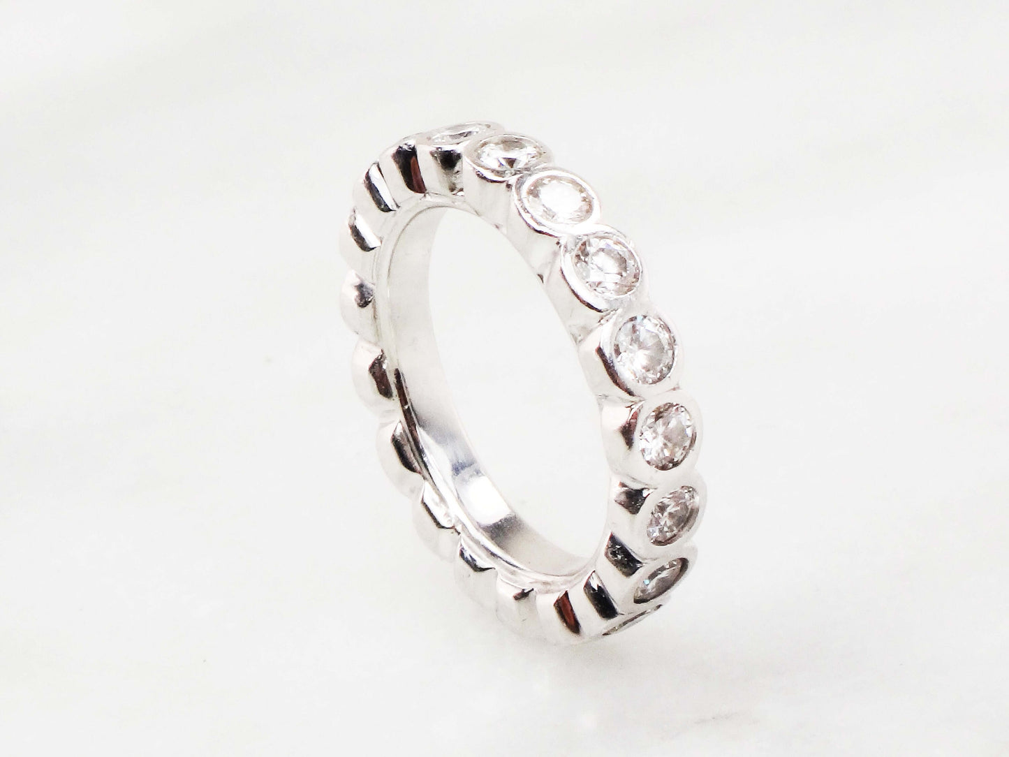 Vintage 14k White Gold Natural Diamond Eternity Ring Round 2 Carats TDW Diamond Wedding Band Size 4.5