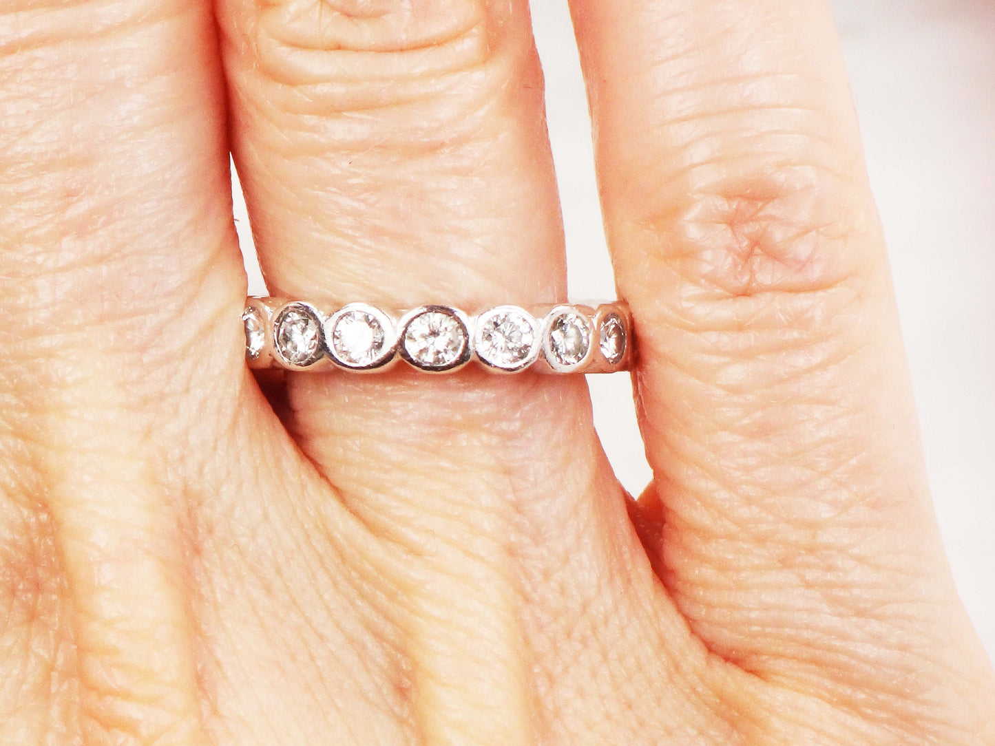 Vintage 14k White Gold Natural Diamond Eternity Ring Round 2 Carats TDW Diamond Wedding Band Size 4.5