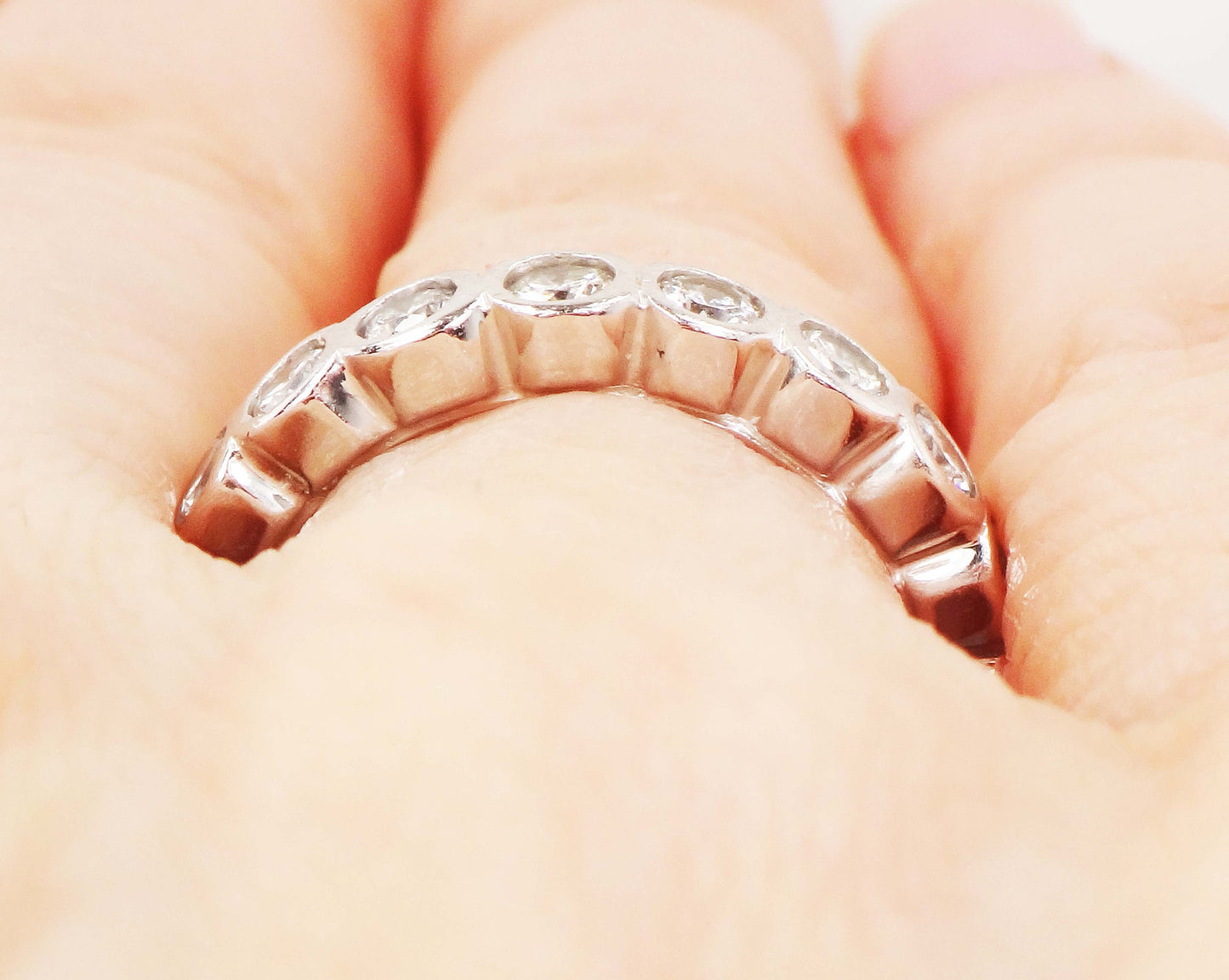 Vintage 14k White Gold Natural Diamond Eternity Ring Round 2 Carats TDW Diamond Wedding Band Size 4.5