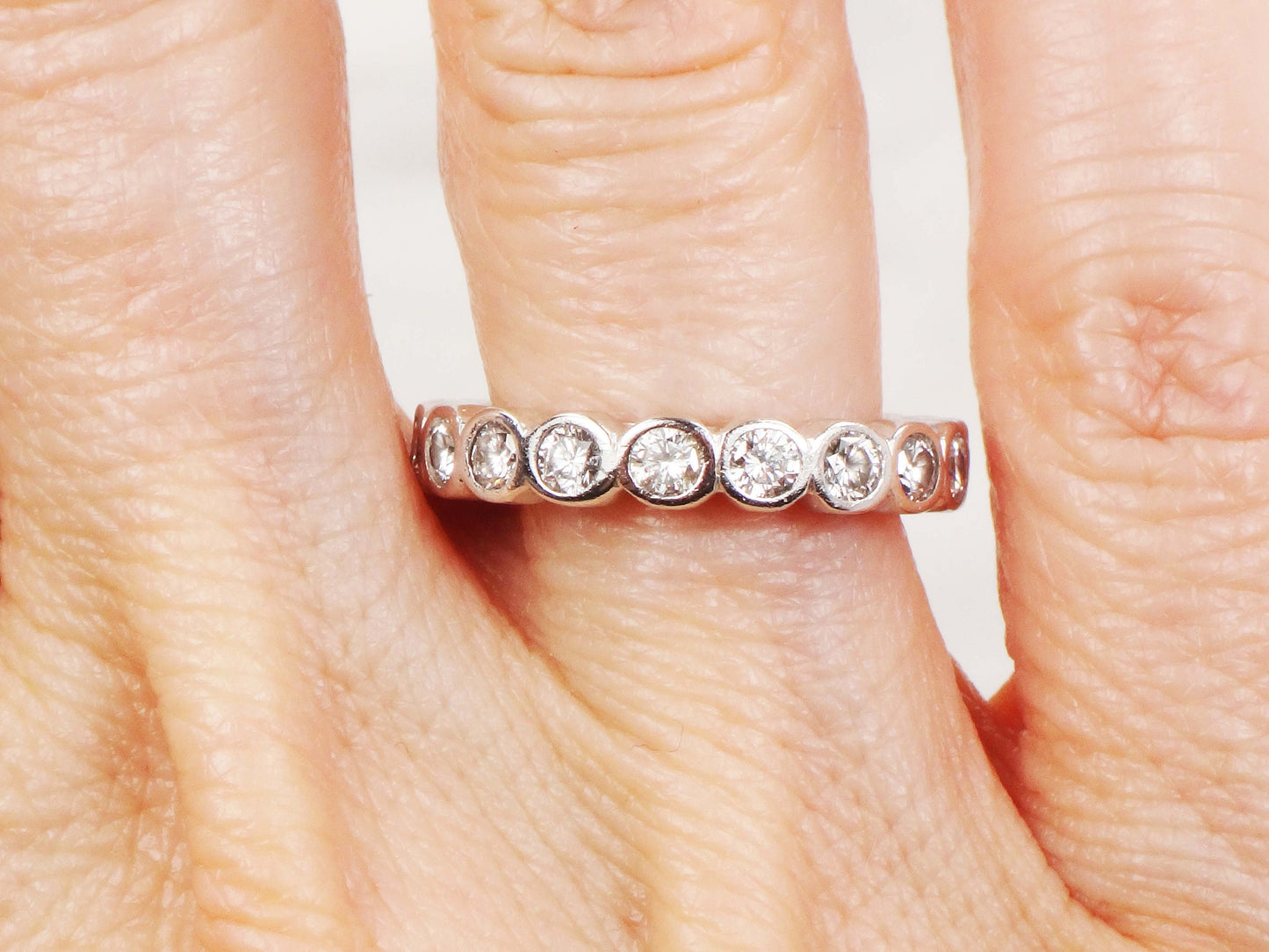 Vintage 14k White Gold Natural Diamond Eternity Ring Round 2 Carats TDW Diamond Wedding Band Size 4.5