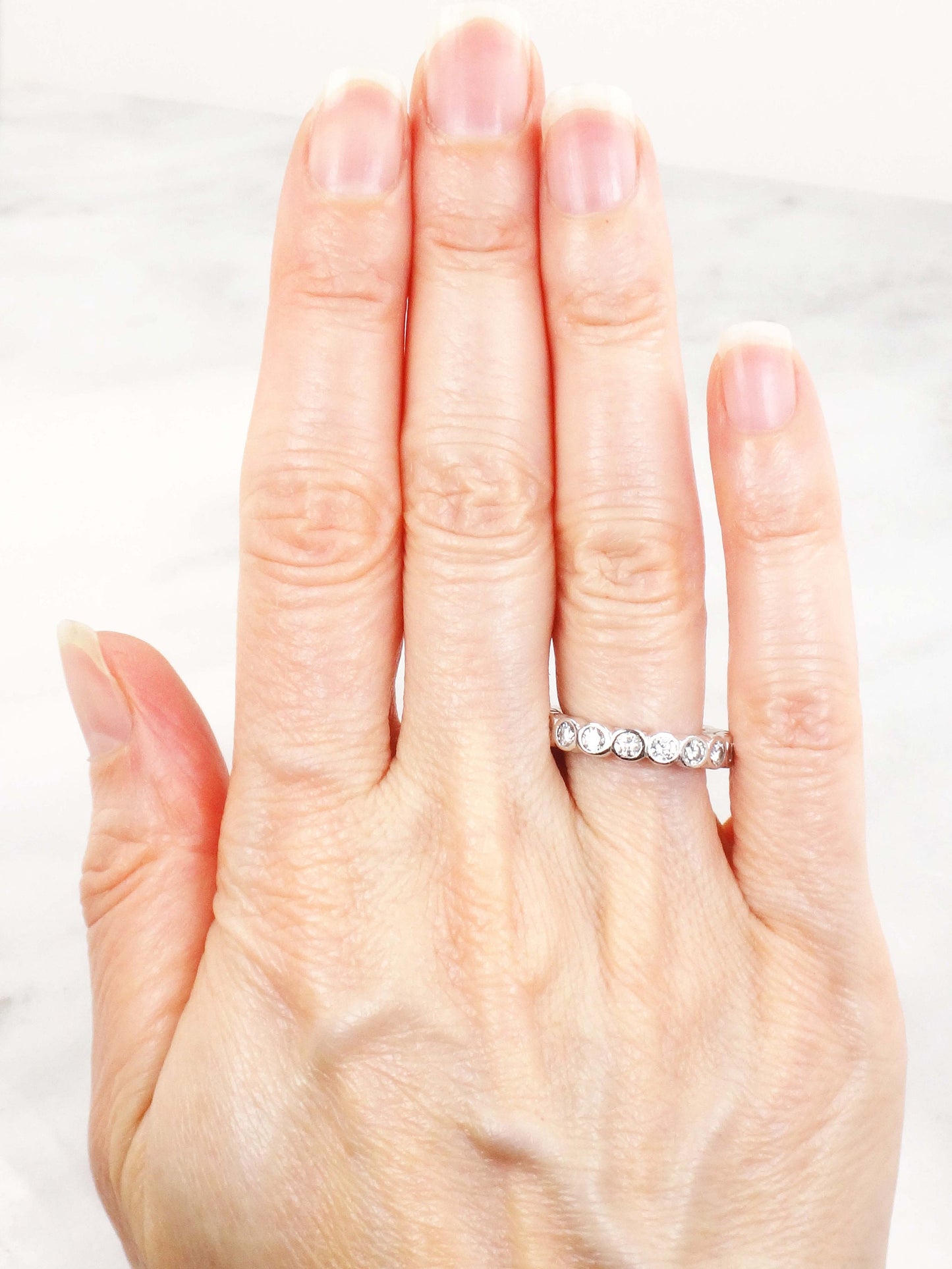 Vintage 14k White Gold Natural Diamond Eternity Ring Round 2 Carats TDW Diamond Wedding Band Size 4.5