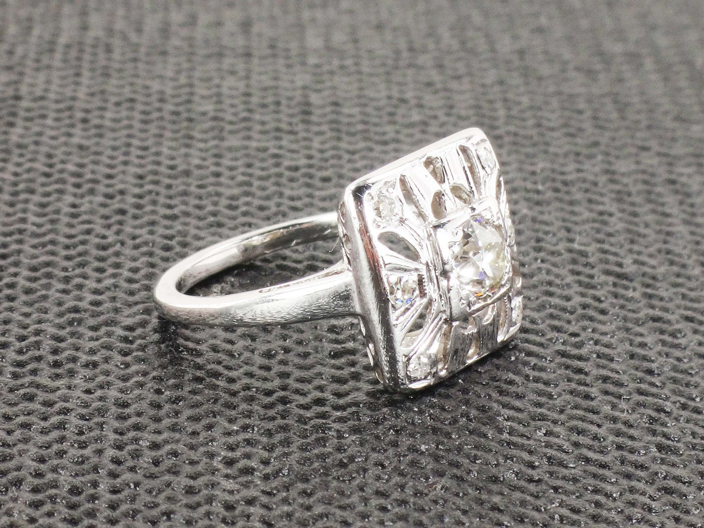 Vintage 14k White Gold Old European Cut Natural Diamond Ring Art Deco Diamond Ring Approx .50 Carat Center Diamond