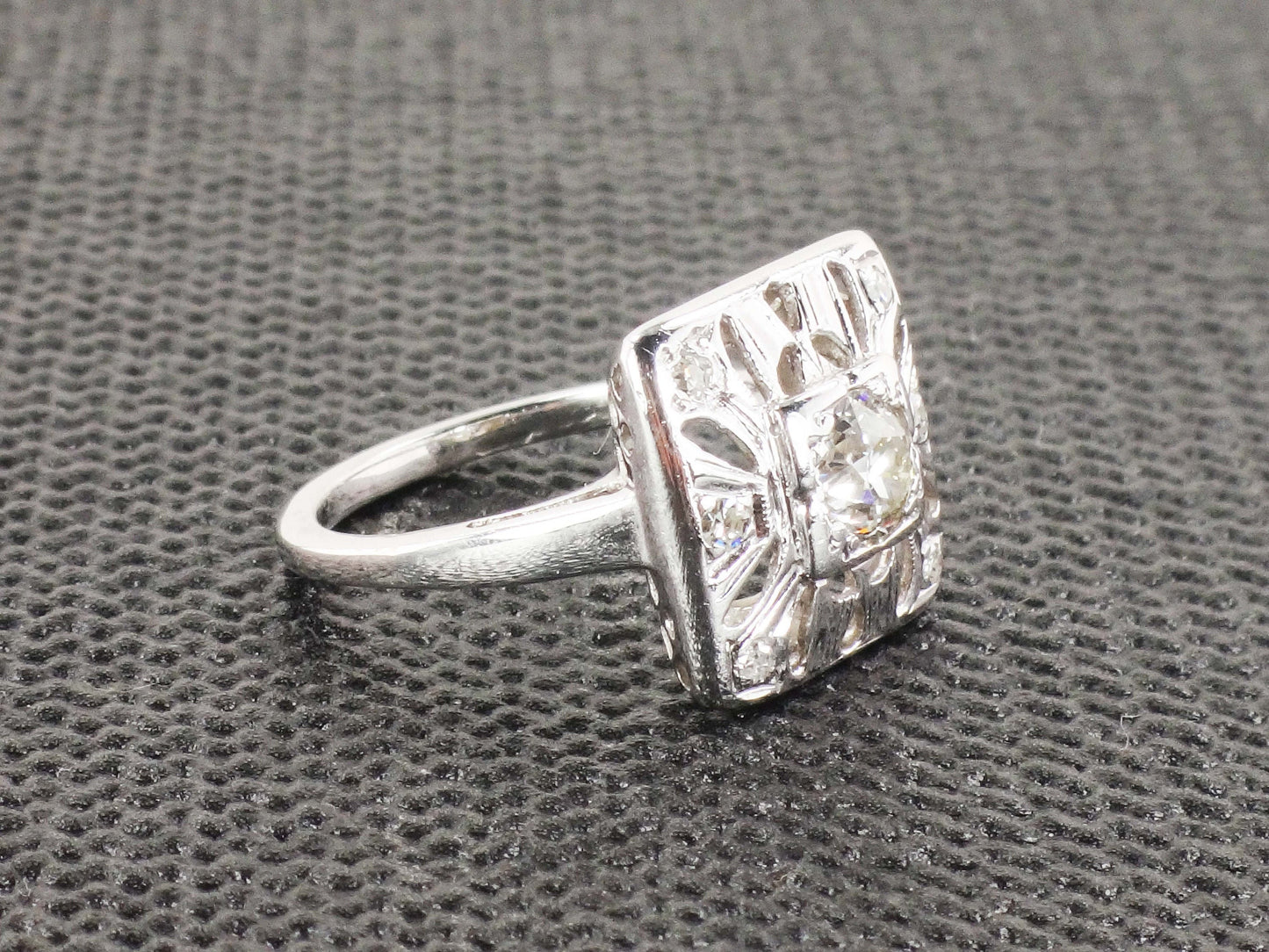 Vintage Art Deco 14k White Gold Diamond Ring: .50 Carat Old European Cut