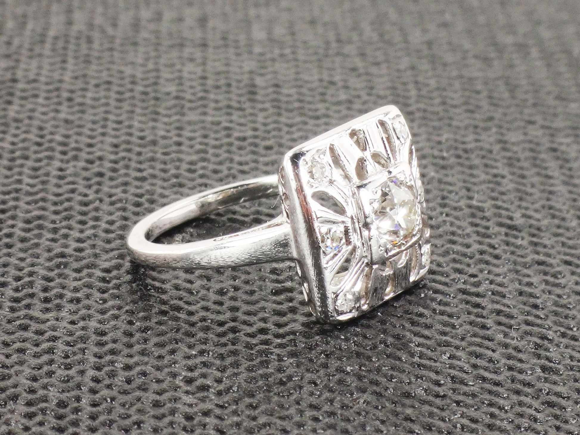 Vintage Art Deco 14k White Gold Diamond Ring: .50 Carat Old European Cut