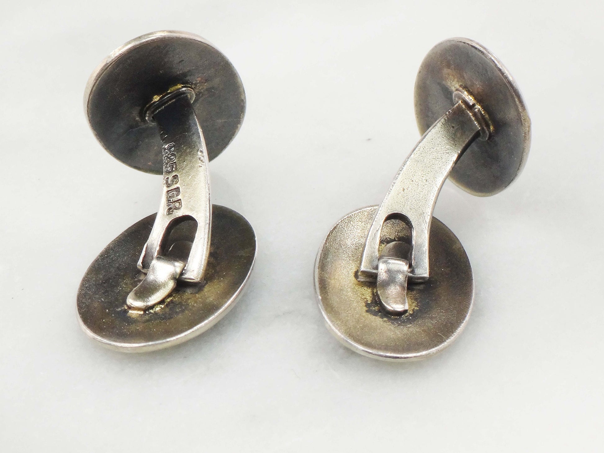 Vintage Georg Ruud Sterling Silver Guilloche Enamel Elk Cufflinks