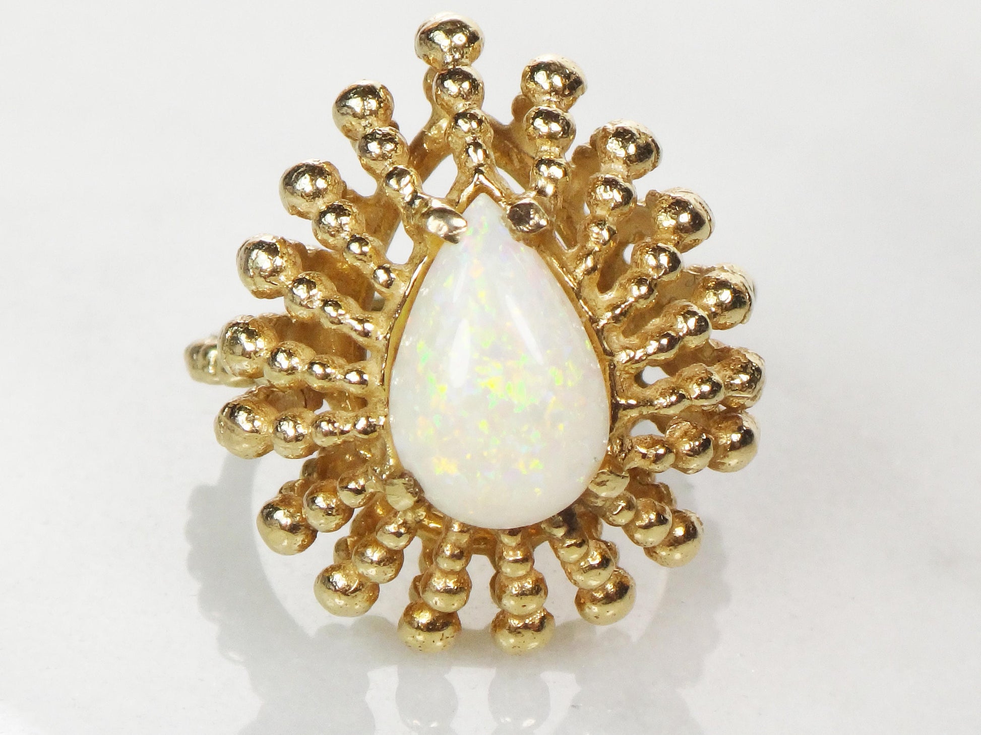 Vintage 14k Yellow Gold Opal Ring: Pear Cabochon Statement Ring