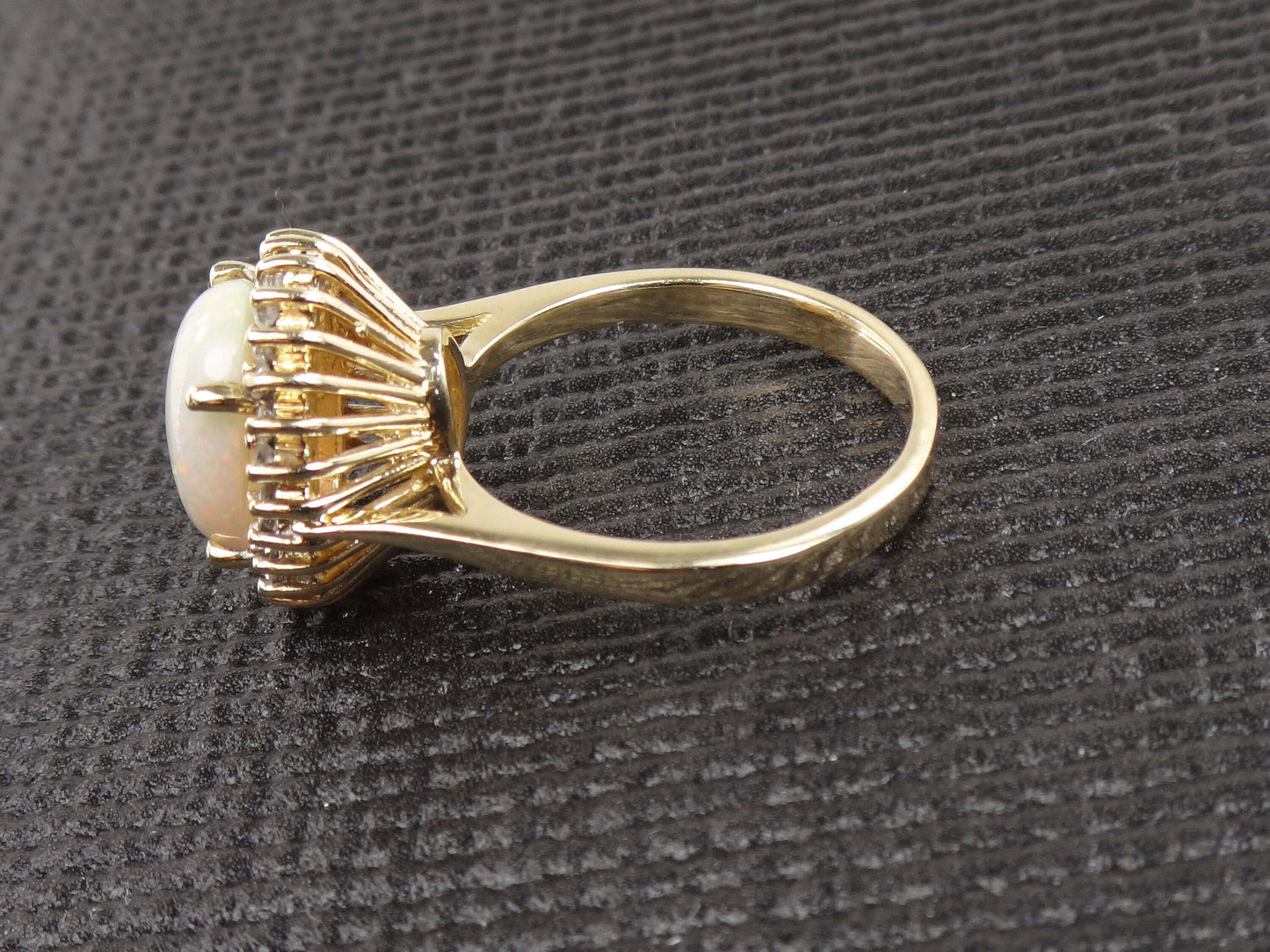 Vintage 14k Yellow Gold Natural Opal Ring with Diamond Halo Australian Opal Ring October Birthstone