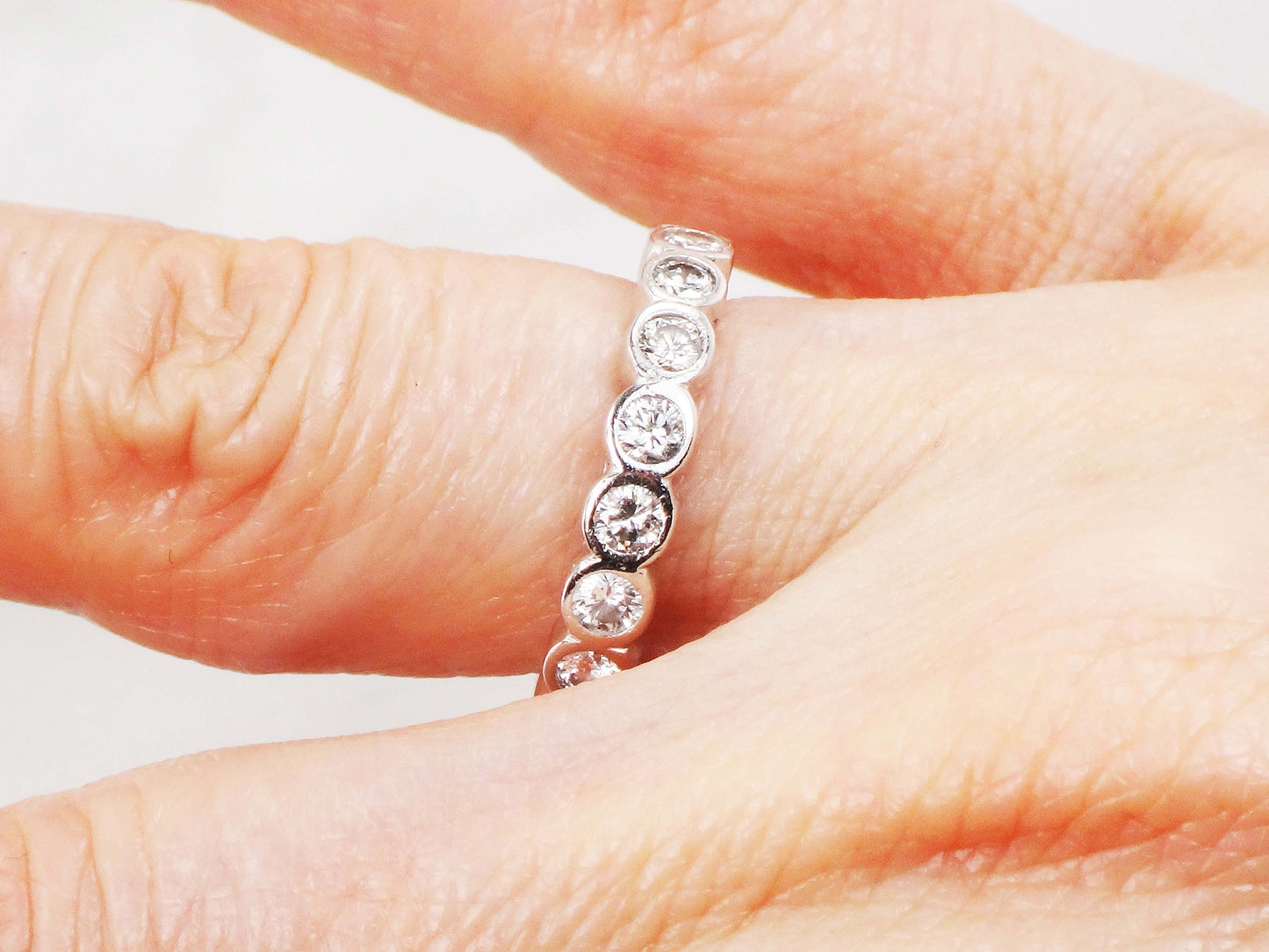 Vintage 14k White Gold Natural Diamond Eternity Ring Round 2 Carats TDW Diamond Wedding Band Size 4.5