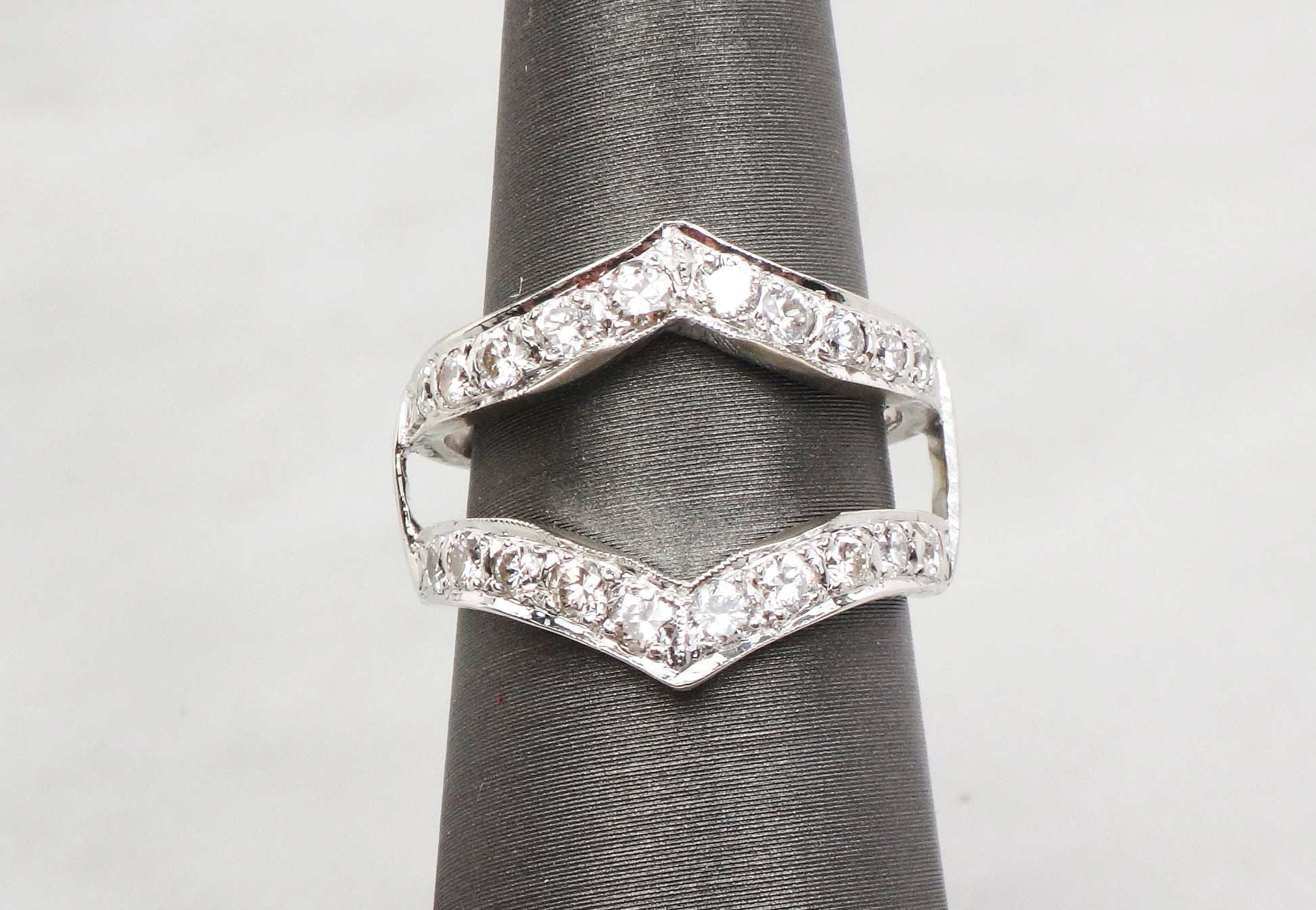 Vintage Diamond Insert Ring: 14k White Gold Jacket Wedding Band, Size 6.75