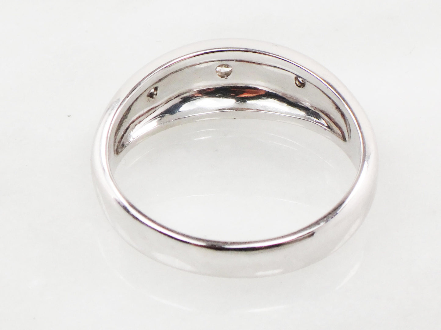 Vintage 14k White Gold Natural Diamond Wedding Band Three Stone Ring Men's Diamond Ring Unisex Size 11 1/4