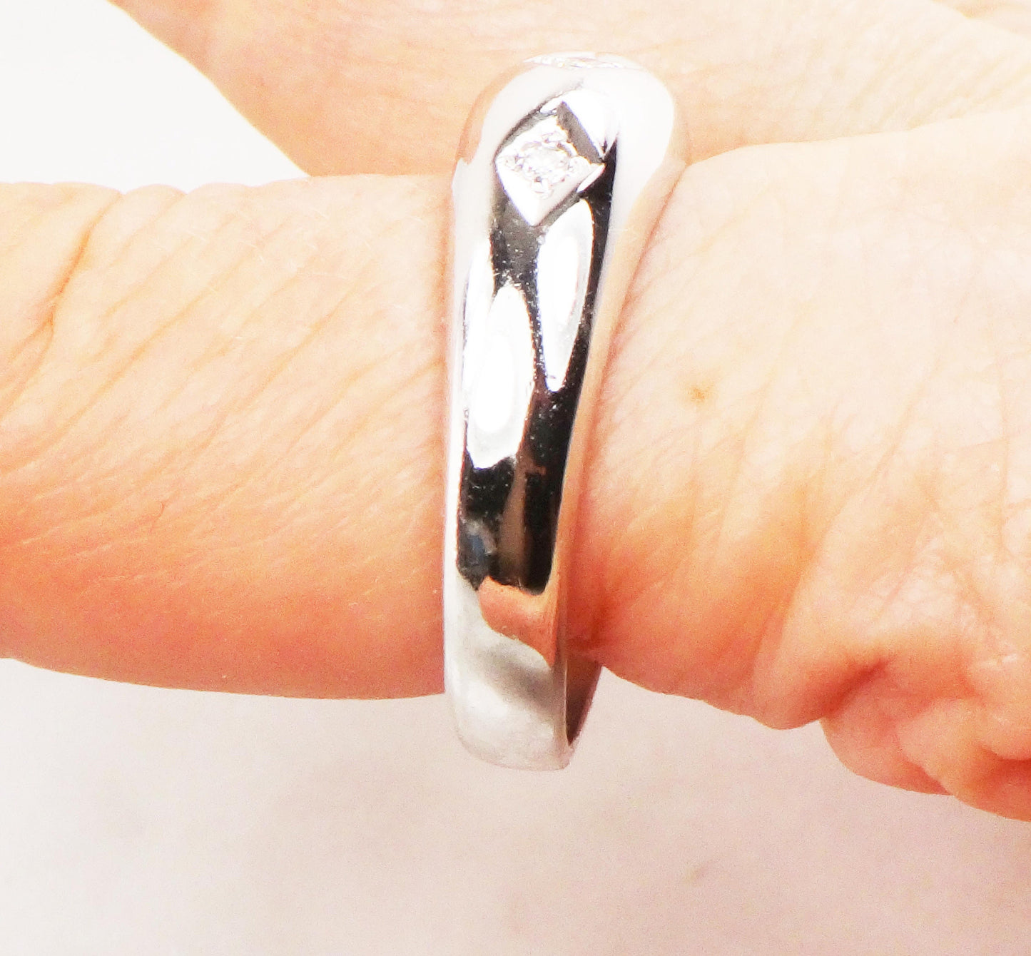 Vintage 14k White Gold Natural Diamond Wedding Band Three Stone Ring Men's Diamond Ring Unisex Size 11 1/4