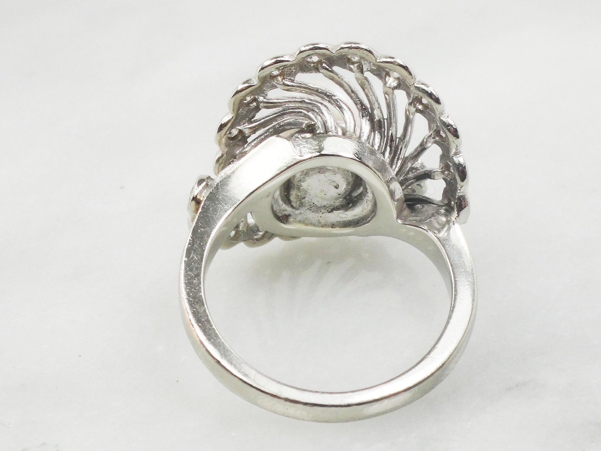 Vintage Saltwater Pearl Diamond Ring: 14k White Gold, Size 5.75, 7.5 MM