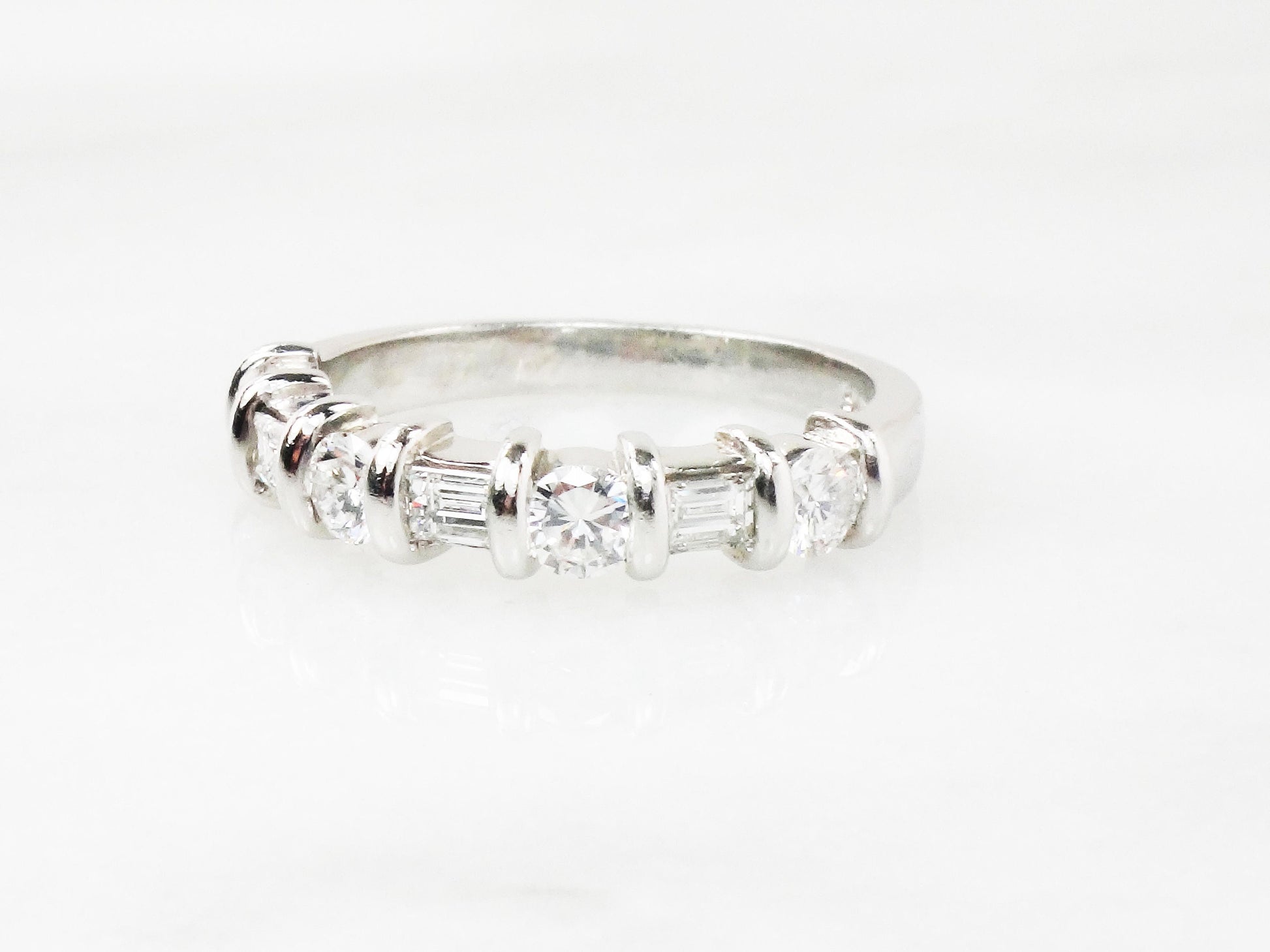 Vintage Martin Flyer Platinum Diamond Wedding Band: Baguette & Round Cut, 1 CT TDW