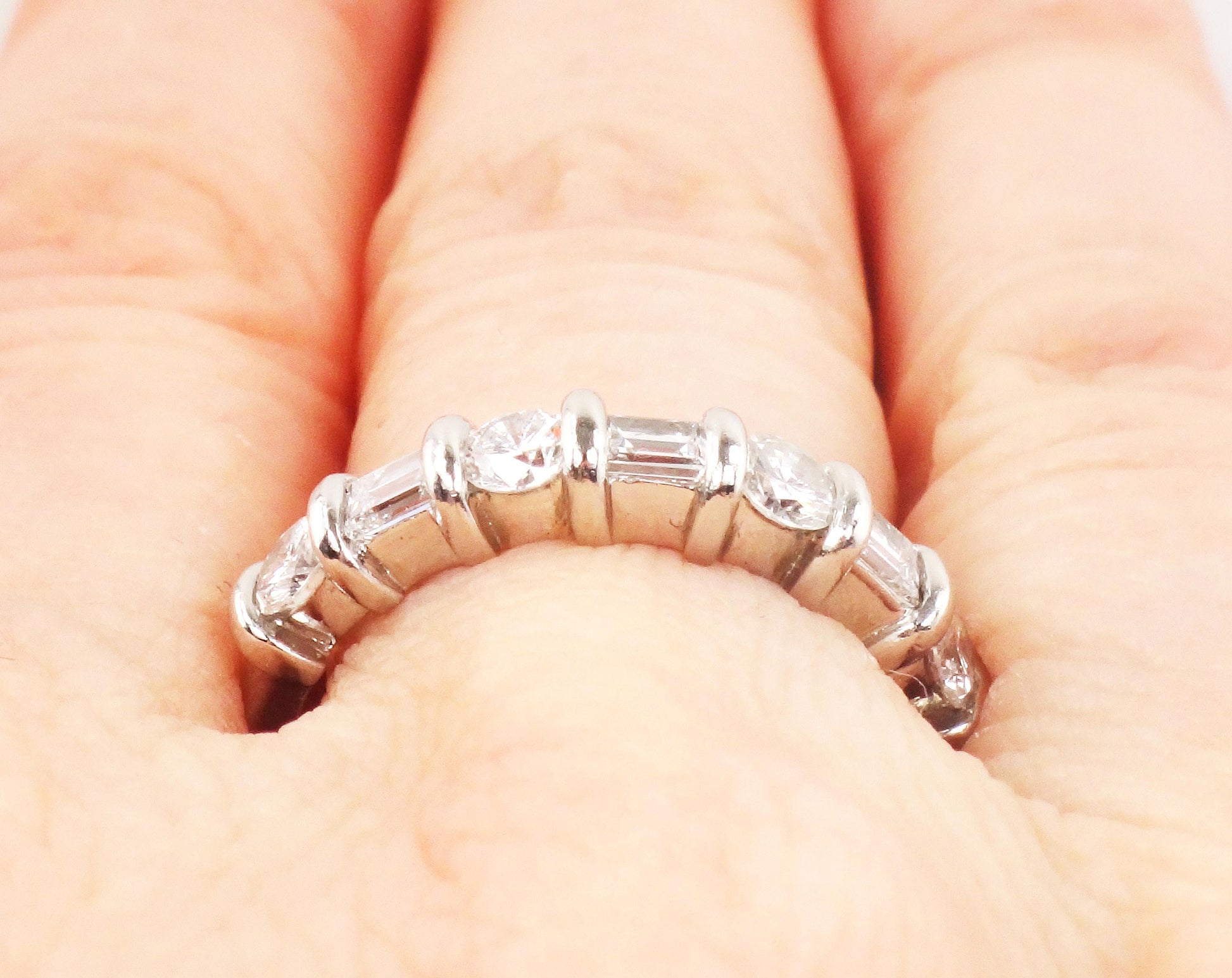 Vintage Martin Flyer Platinum Diamond Wedding Band: Baguette & Round Cut, 1 CT TDW