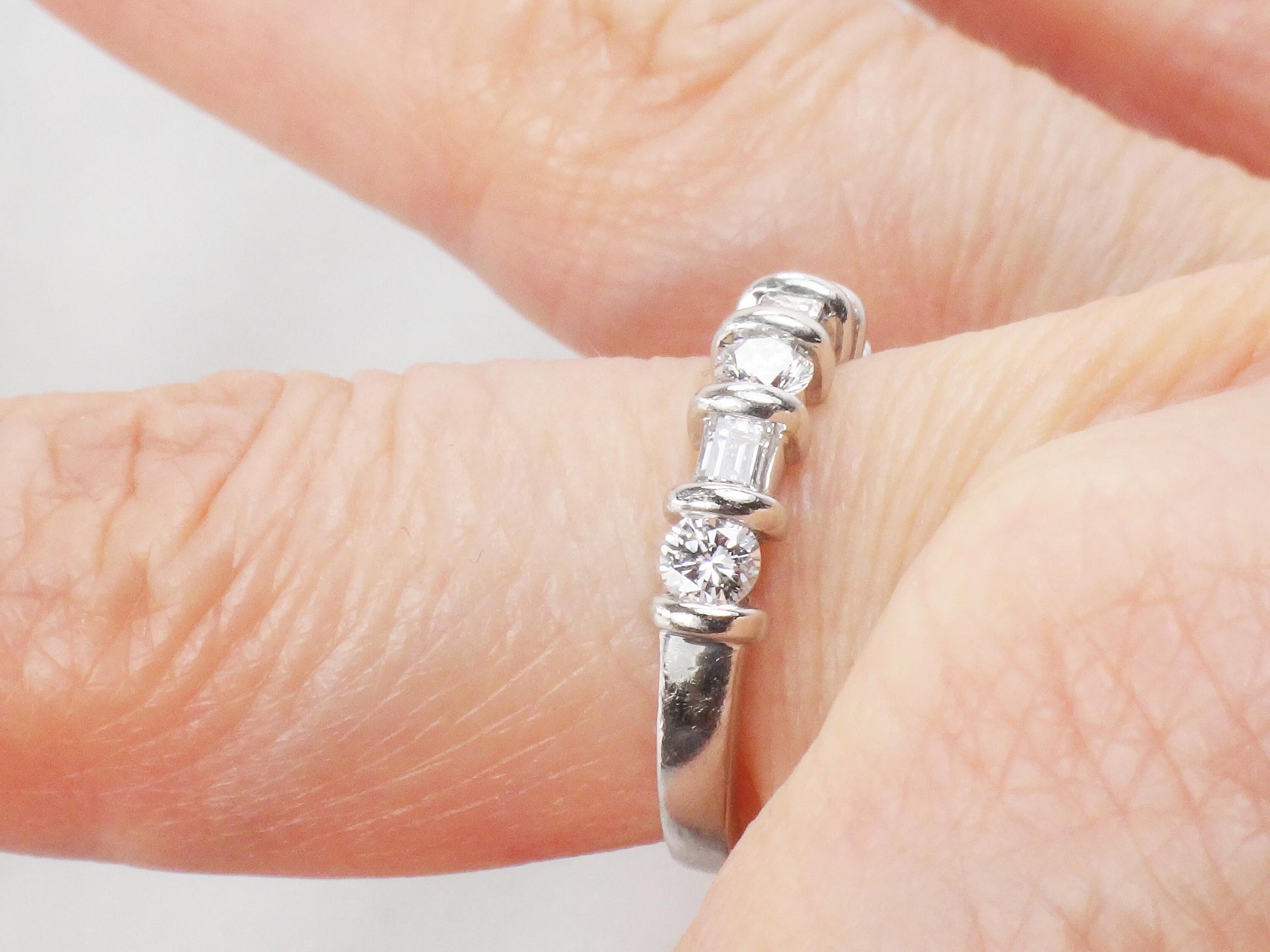 Vintage Martin Flyer Platinum Diamond Wedding Band: Baguette & Round Cut, 1 CT TDW