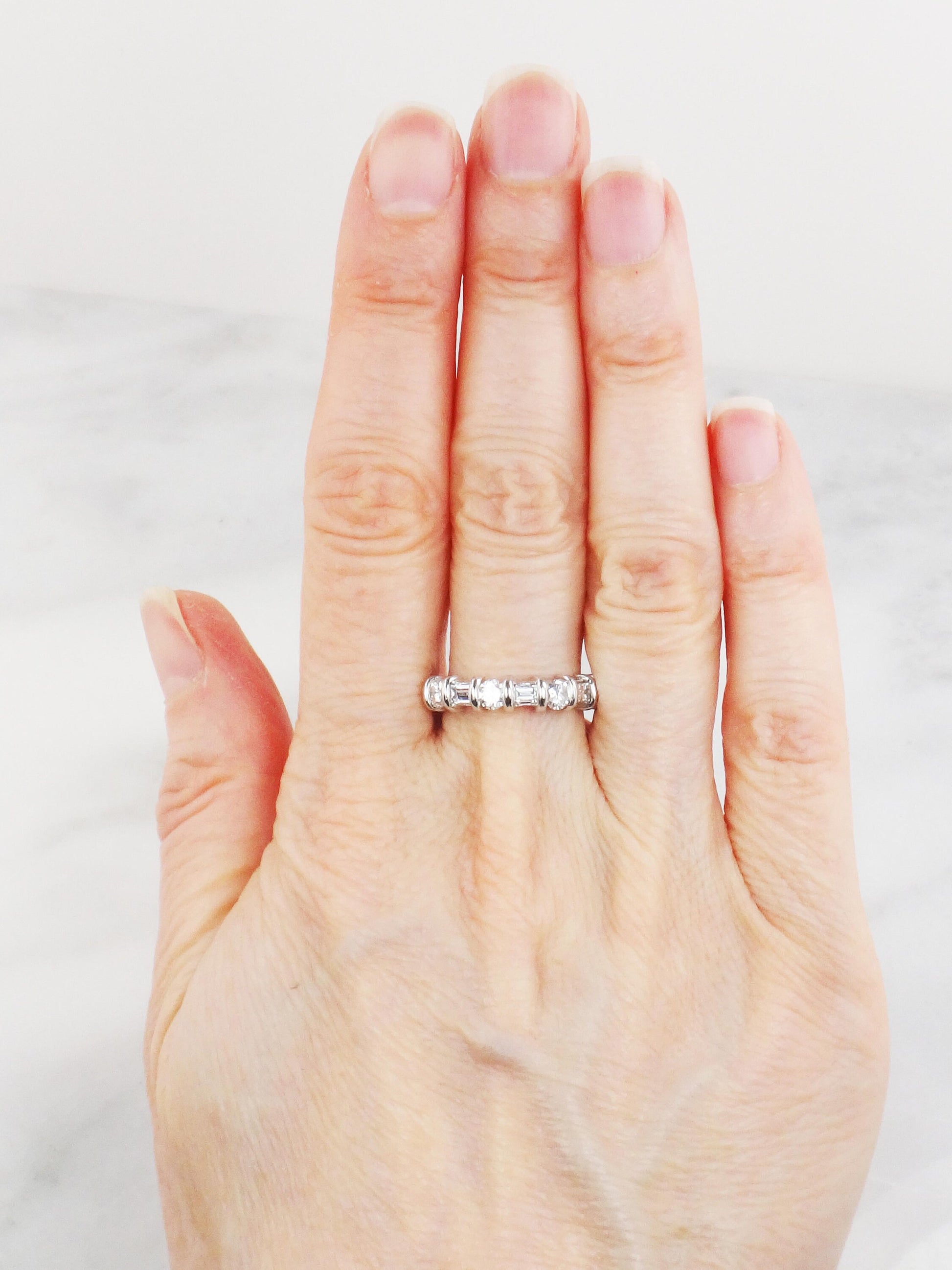 Vintage Martin Flyer Platinum Diamond Wedding Band: Baguette & Round Cut, 1 CT TDW