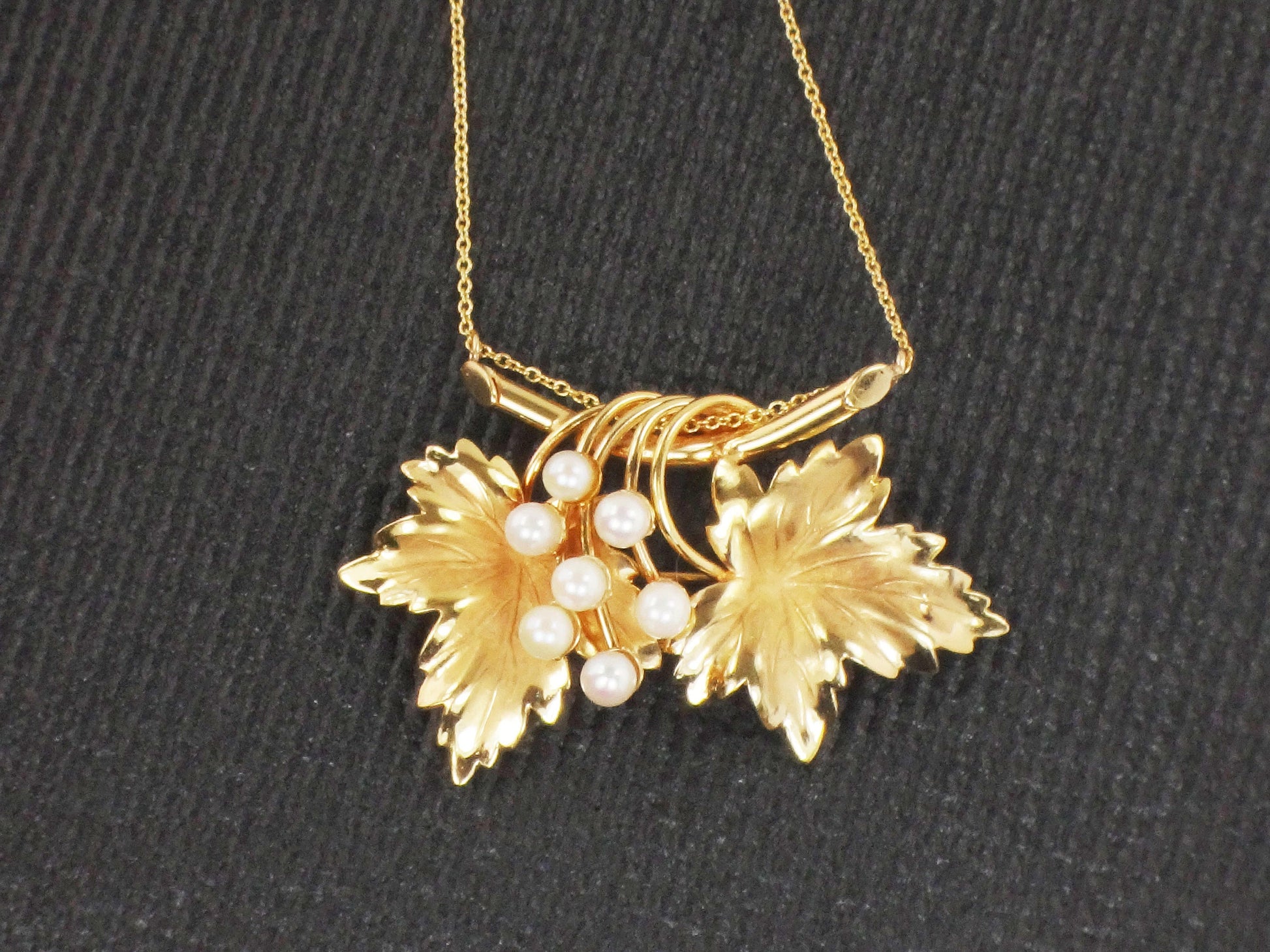 Vintage 14k Gold Pearl Leaf Necklace - Carl Art Floral Pendant