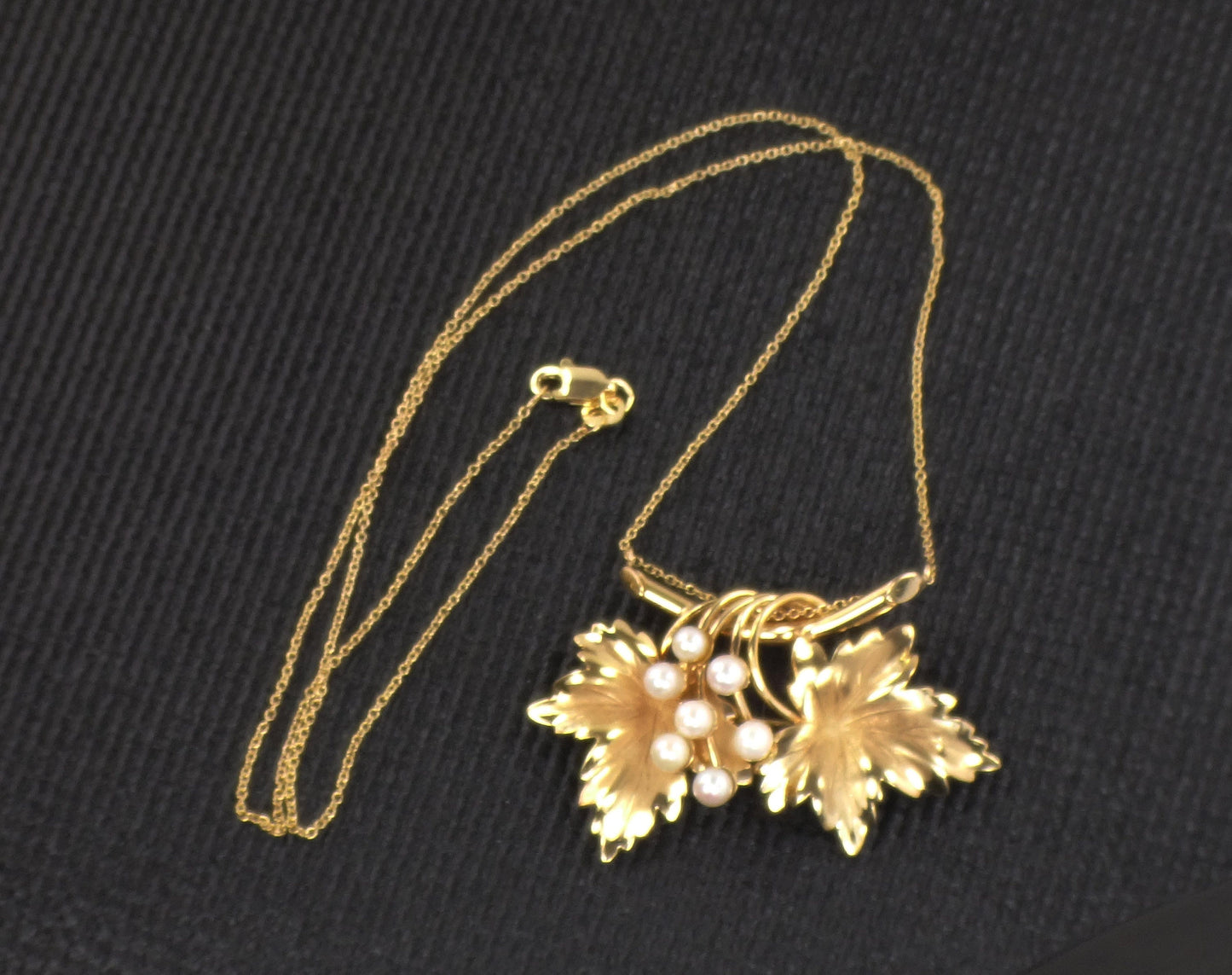 Vintage 14k Pearl Leaf Necklace Carl Art Brooch Conversion Necklace Yellow Gold Leaves Necklace Floral Pearl Pin / Necklace