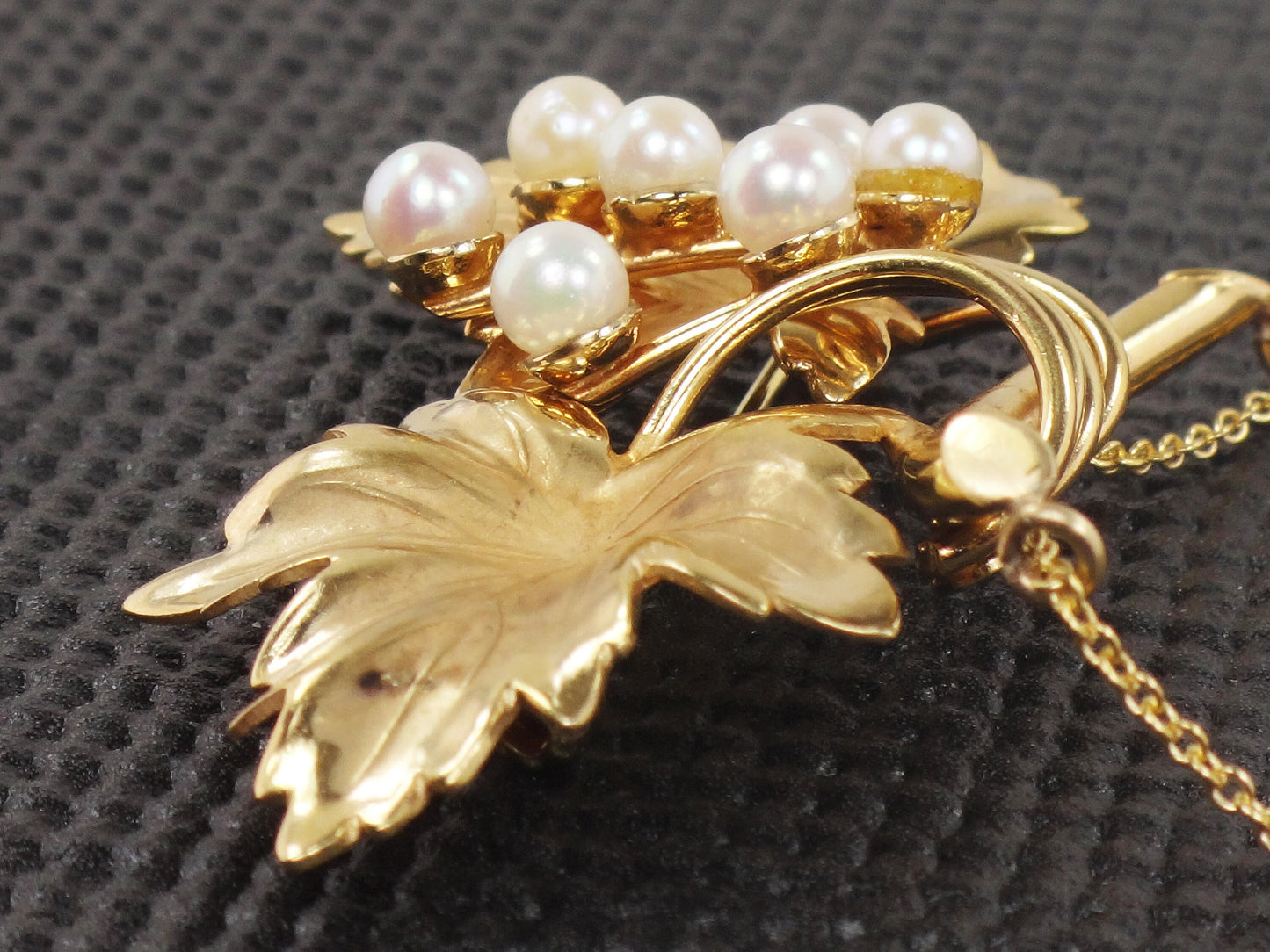 Vintage 14k Pearl Leaf Necklace Carl Art Brooch Conversion Necklace Yellow Gold Leaves Necklace Floral Pearl Pin / Necklace