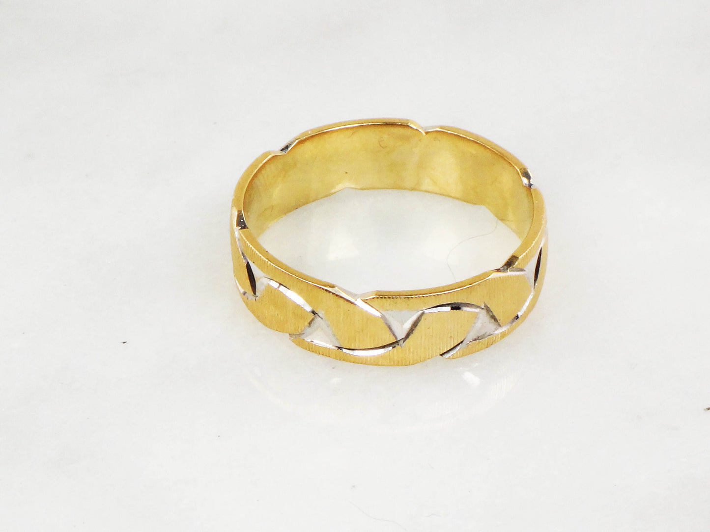 Vintage 14k Two Tone Gold Link Design Wedding Band - Size 9.25