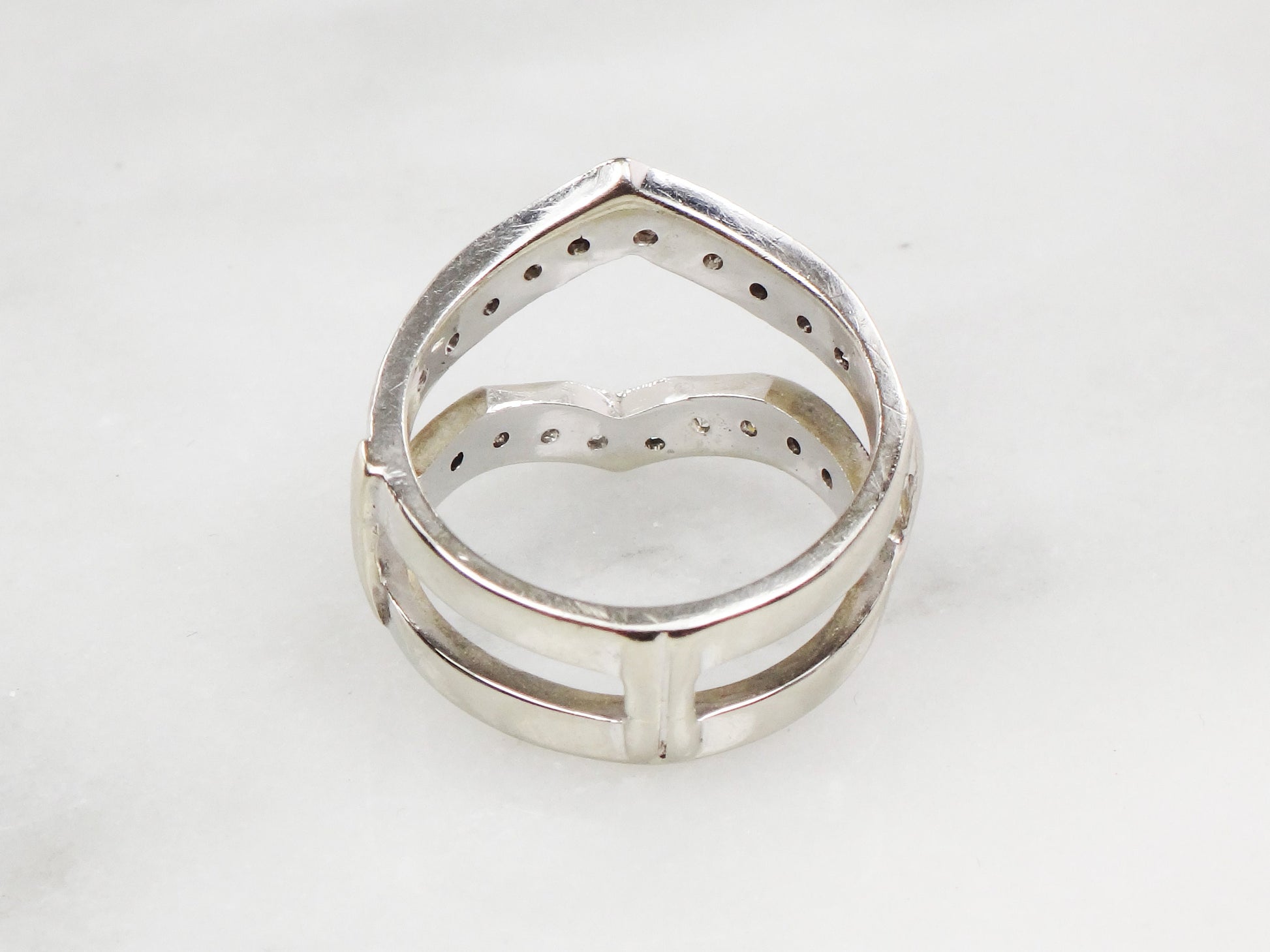 Vintage Diamond Insert Ring: 14k White Gold Jacket Wedding Band, Size 6.75