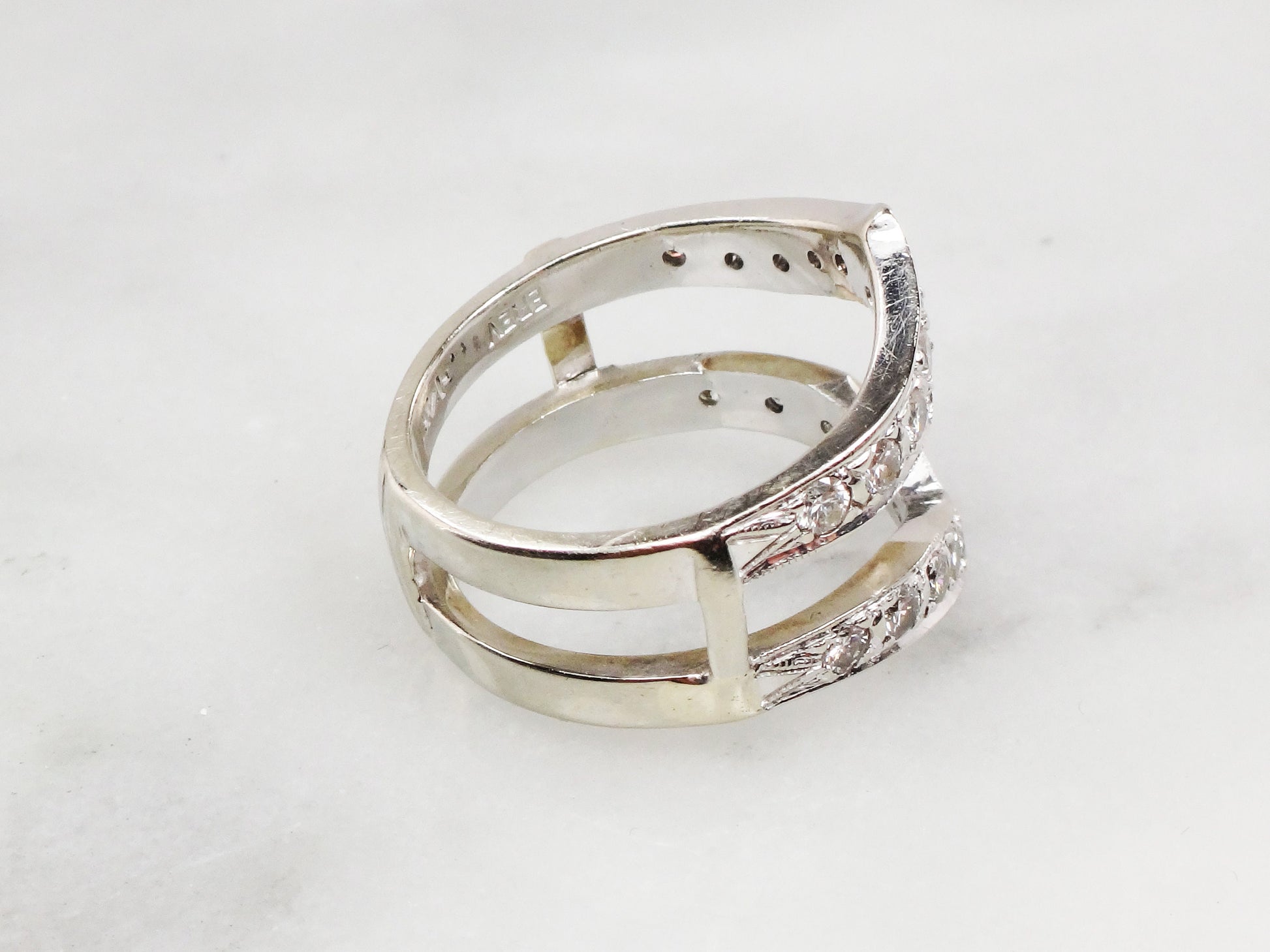 Vintage Diamond Insert Ring: 14k White Gold Jacket Wedding Band, Size 6.75