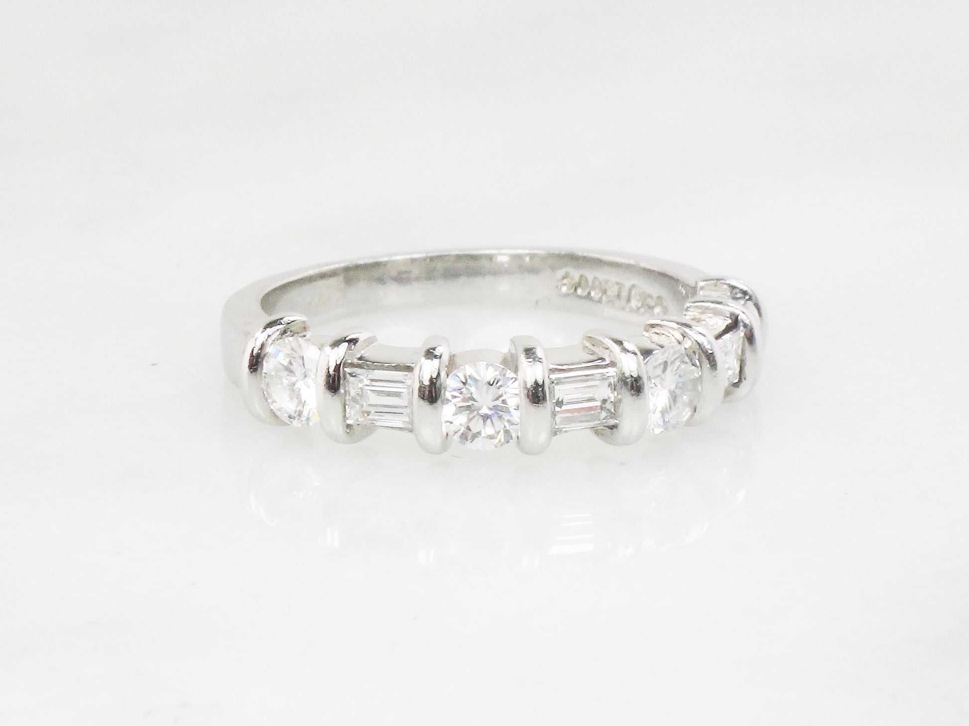 Vintage Martin Flyer Platinum Diamond Wedding Band: Baguette & Round Cut, 1 CT TDW