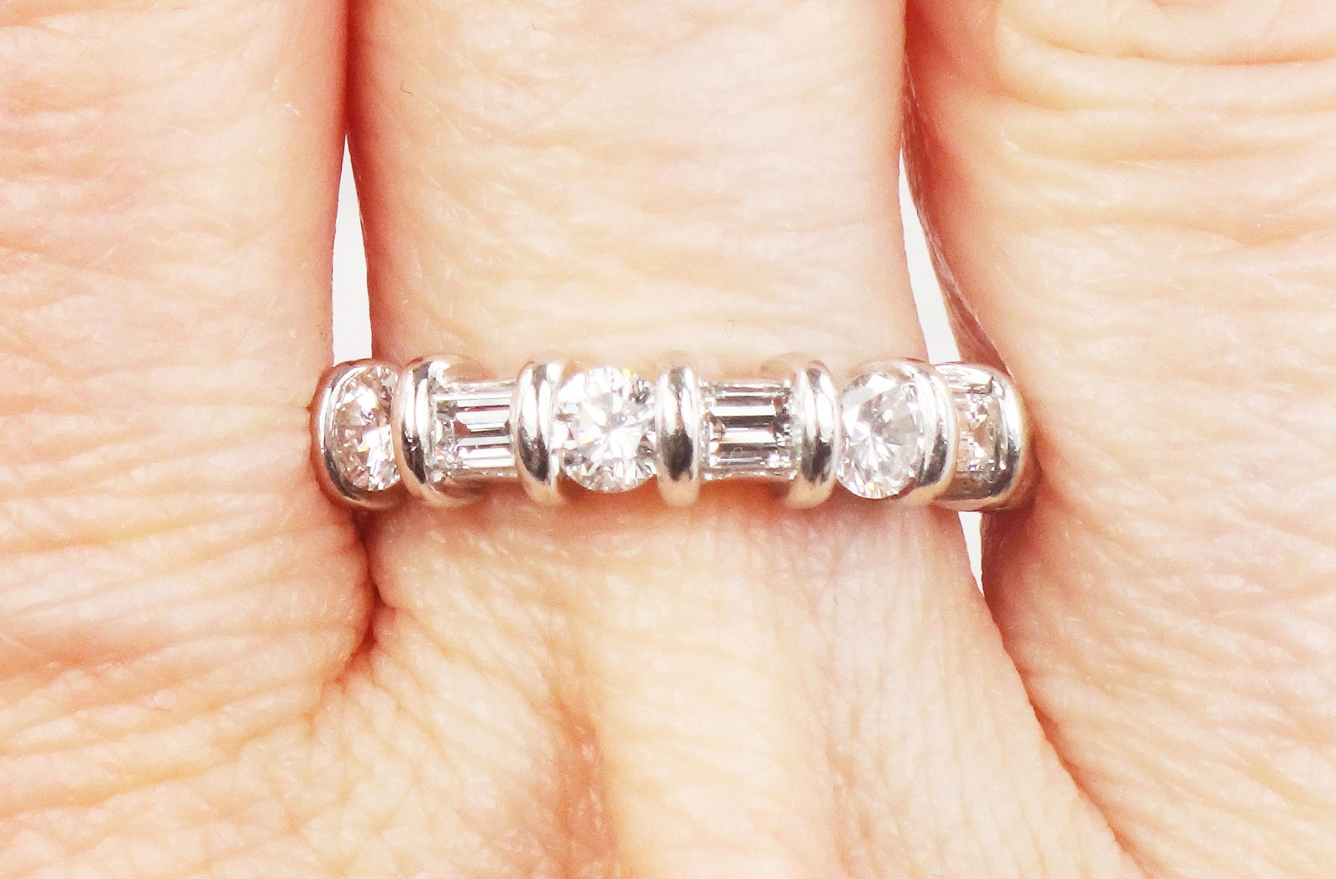 Vintage Martin Flyer Platinum Diamond Wedding Band: Baguette & Round Cut, 1 CT TDW