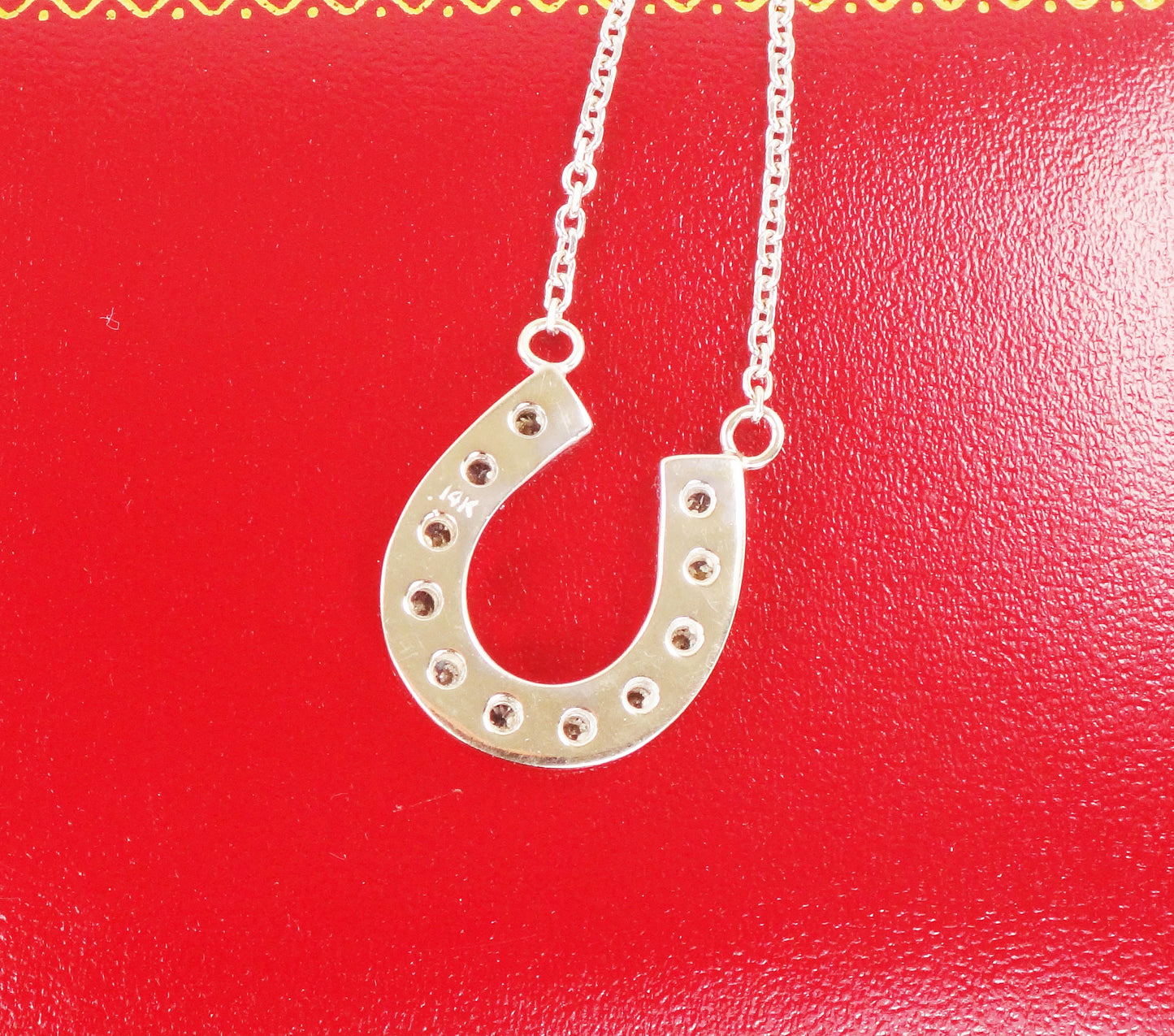 Vintage 14k White Gold Large Natural Diamond Horseshoe Necklace Approximately 1.25 CTS TDW 19.5"