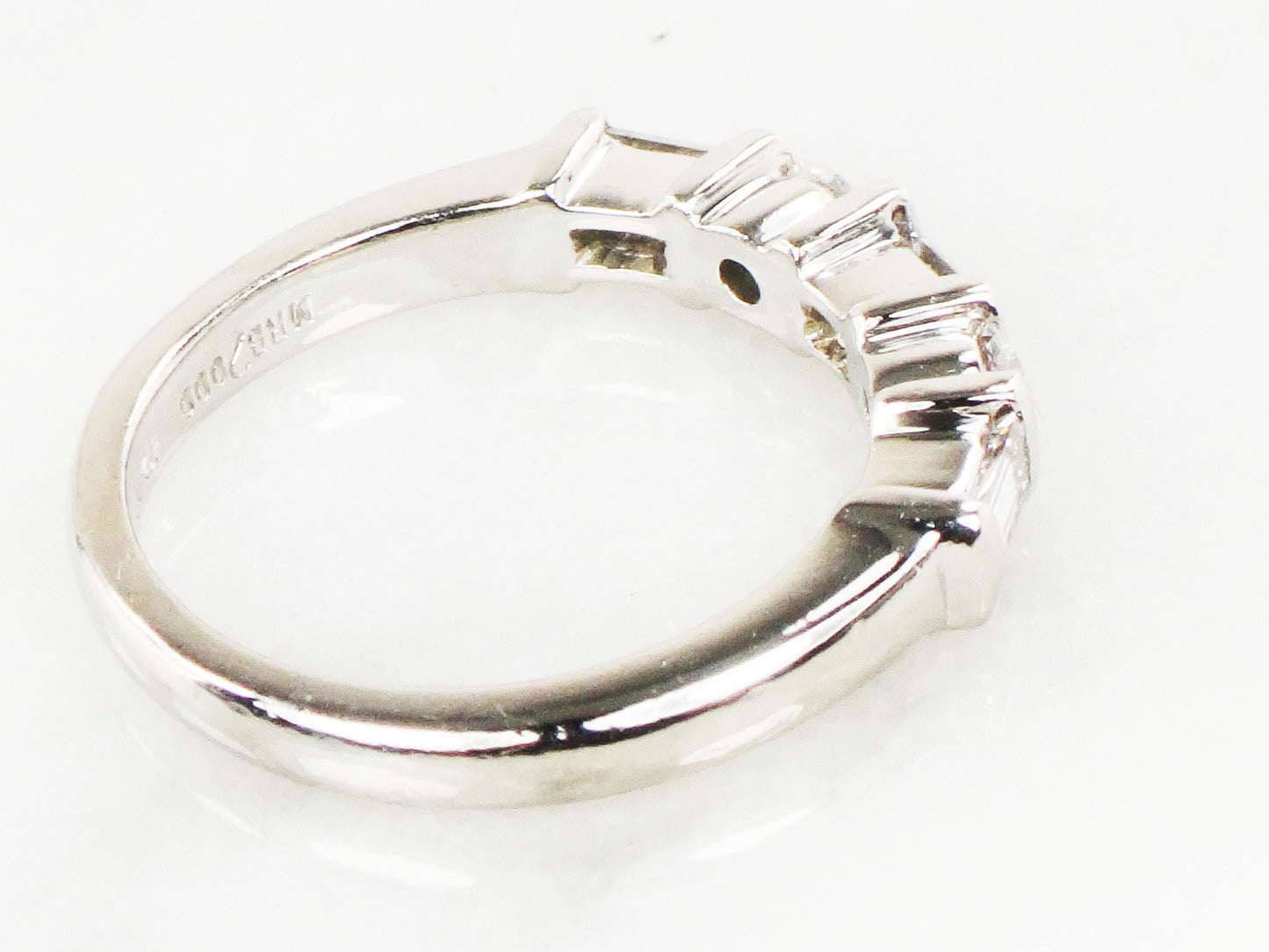 Vintage Platinum Diamond Wedding Band: Baguette & Round Cut, Size 6.5