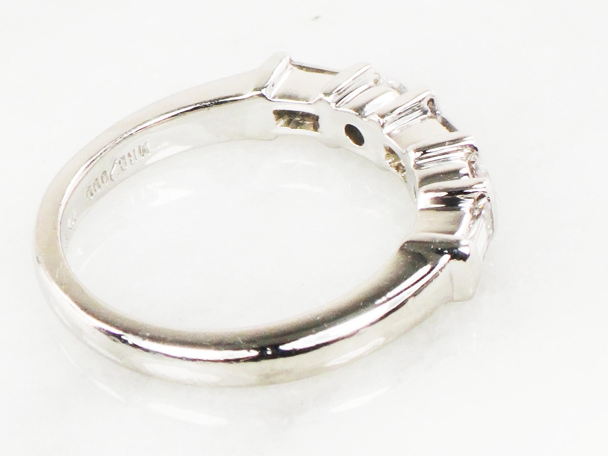 Vintage Platinum Diamond Wedding Band: Baguette & Round Cut, Size 6.5