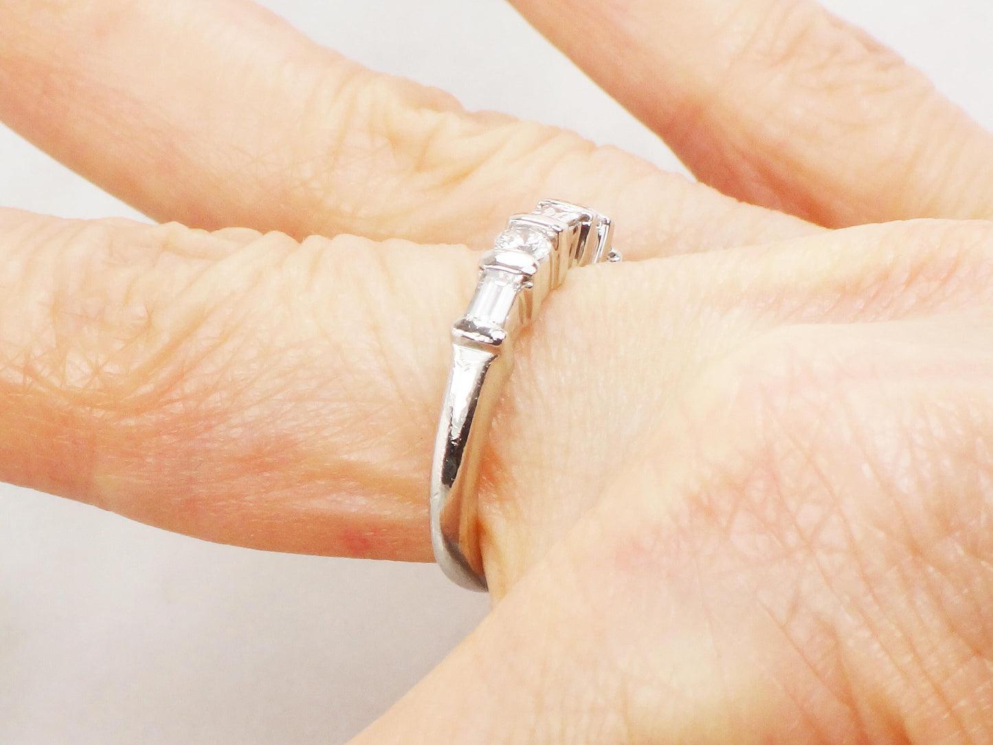 Vintage Platinum Natural Diamond Wedding Band Baguette and Round Cut Diamond Wedding Ring Over 1/2 CT Size 6.5