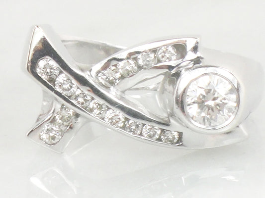 Vintage 14k White Gold Diamond XO Ring - Size 6