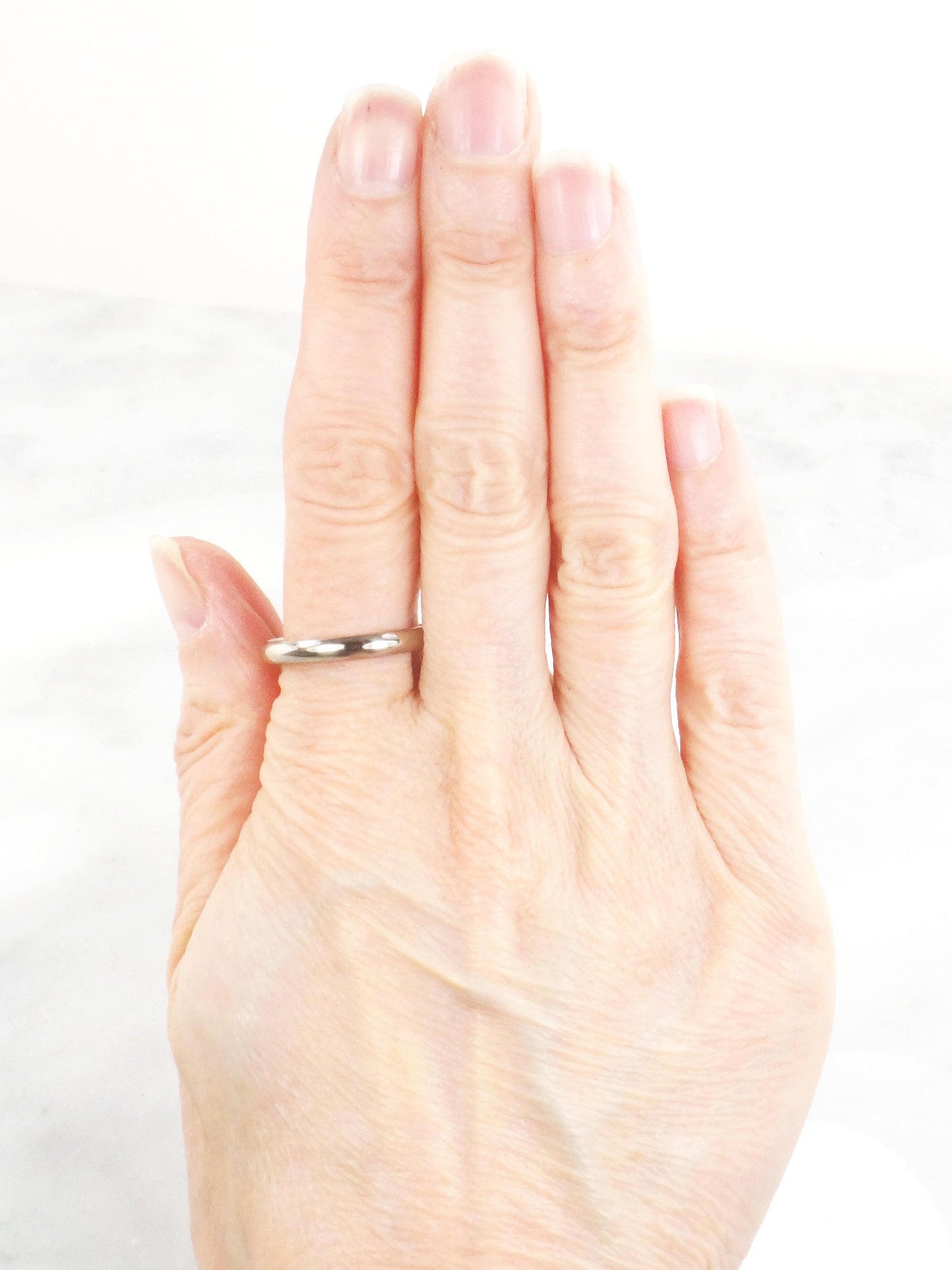 Vintage Thin 18k White Gold Wedding Band, 3 MM Stacking Ring, Size 11.25