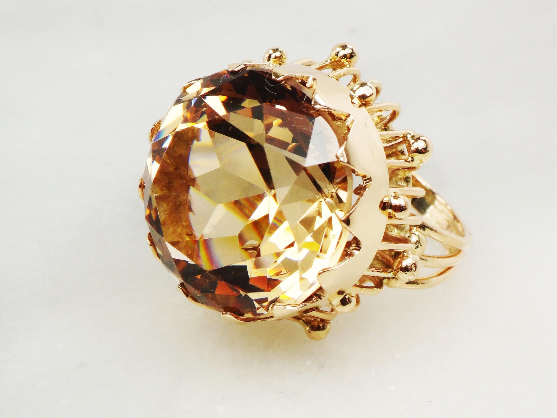 Vintage 14k Yellow Gold Beryl Ring: 16 Carat Heliodor Statement Ring