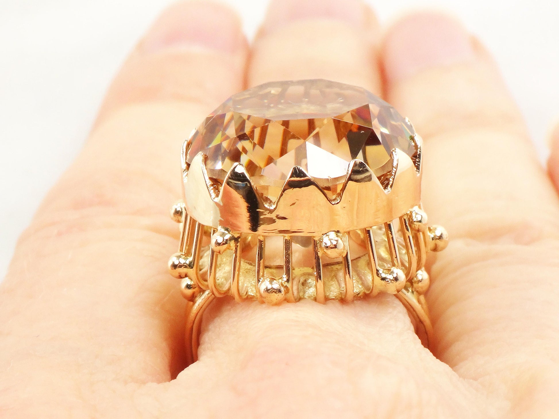 Vintage 14k Yellow Gold Beryl Ring: 16 Carat Heliodor Statement Ring