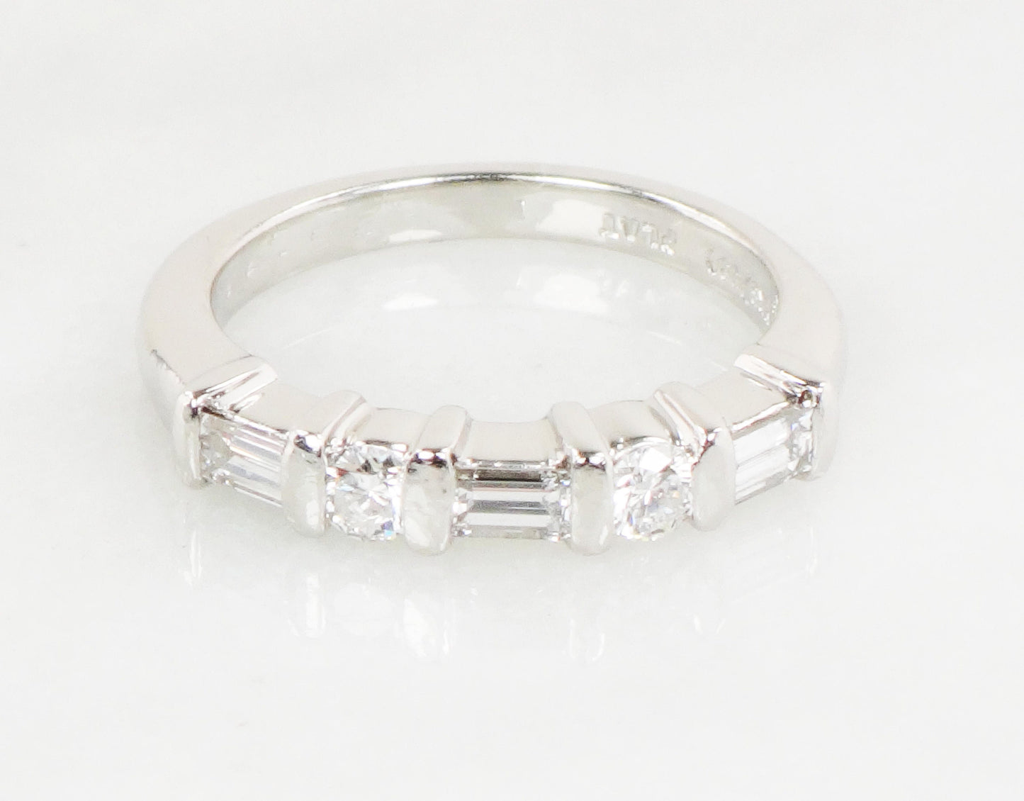 Vintage Platinum Natural Diamond Wedding Band Baguette and Round Cut Diamond Wedding Ring Over 1/2 CT Size 6.5